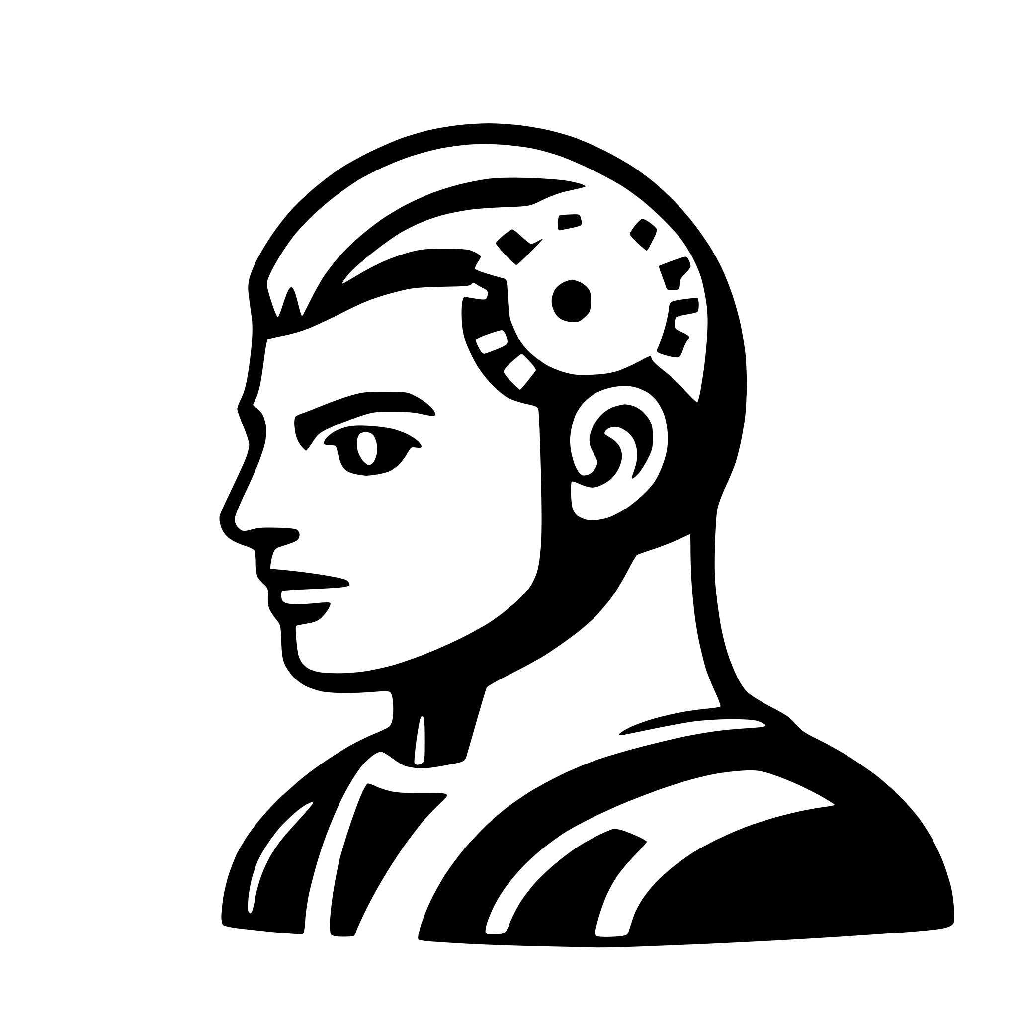 AI-generated SVG of a I need an icon for toolbar, schematic representation. It should be a profile of a man's head without details, without shoulders, colored black, and a gear inside, colored white