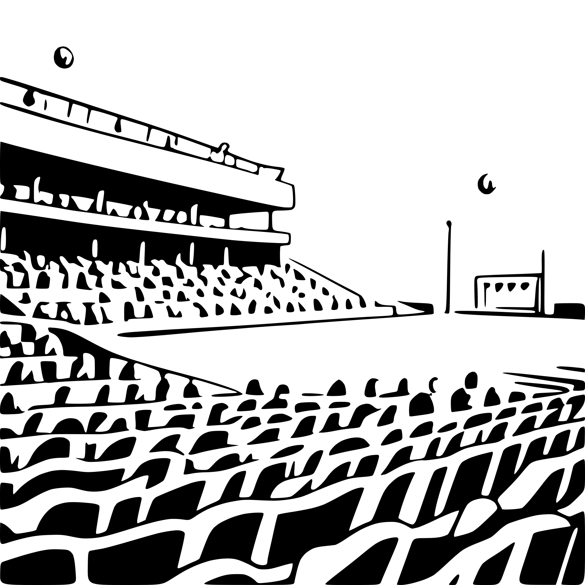 AI-generated SVG of a A stadium bleacher filled with fans viewed from the pitch with the sun above the stadium in the background