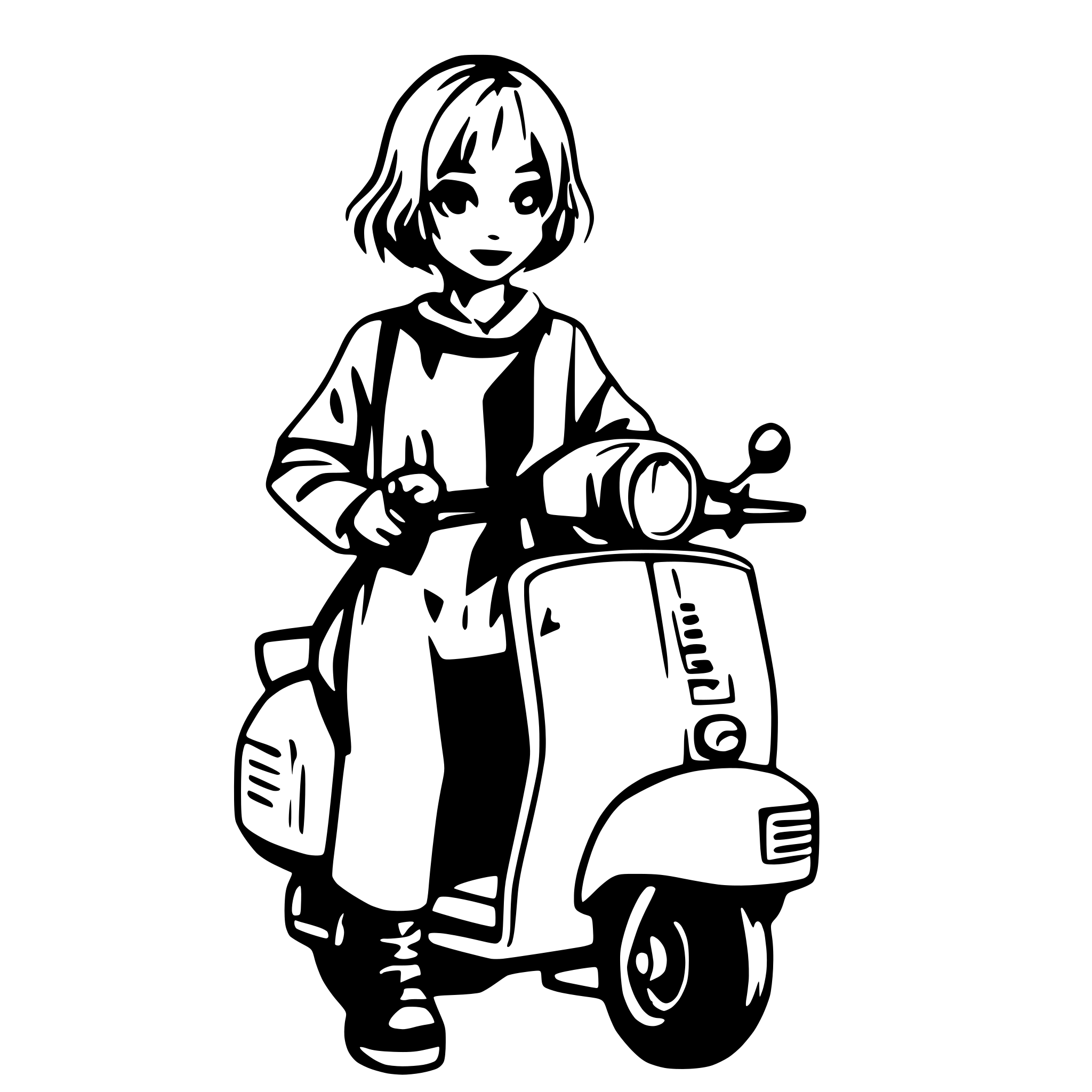 AI-generated SVG of a Short Hair Girl on a vespa with Number 40