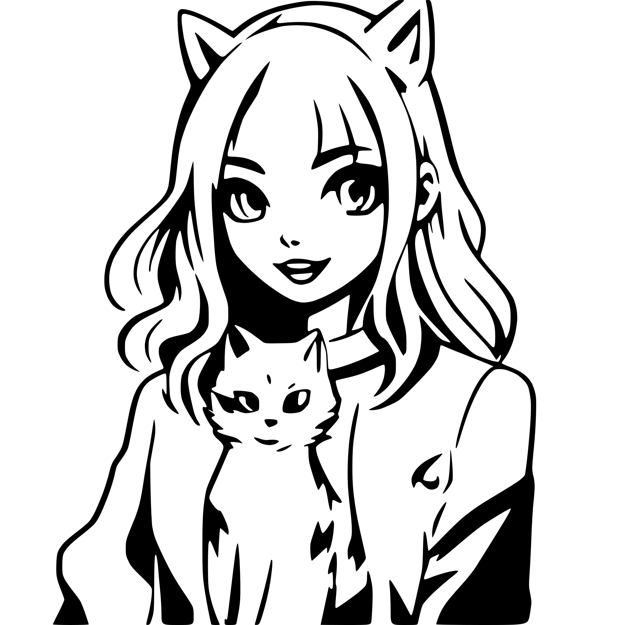 AI-generated SVG of a manga cat girl full-frame no background