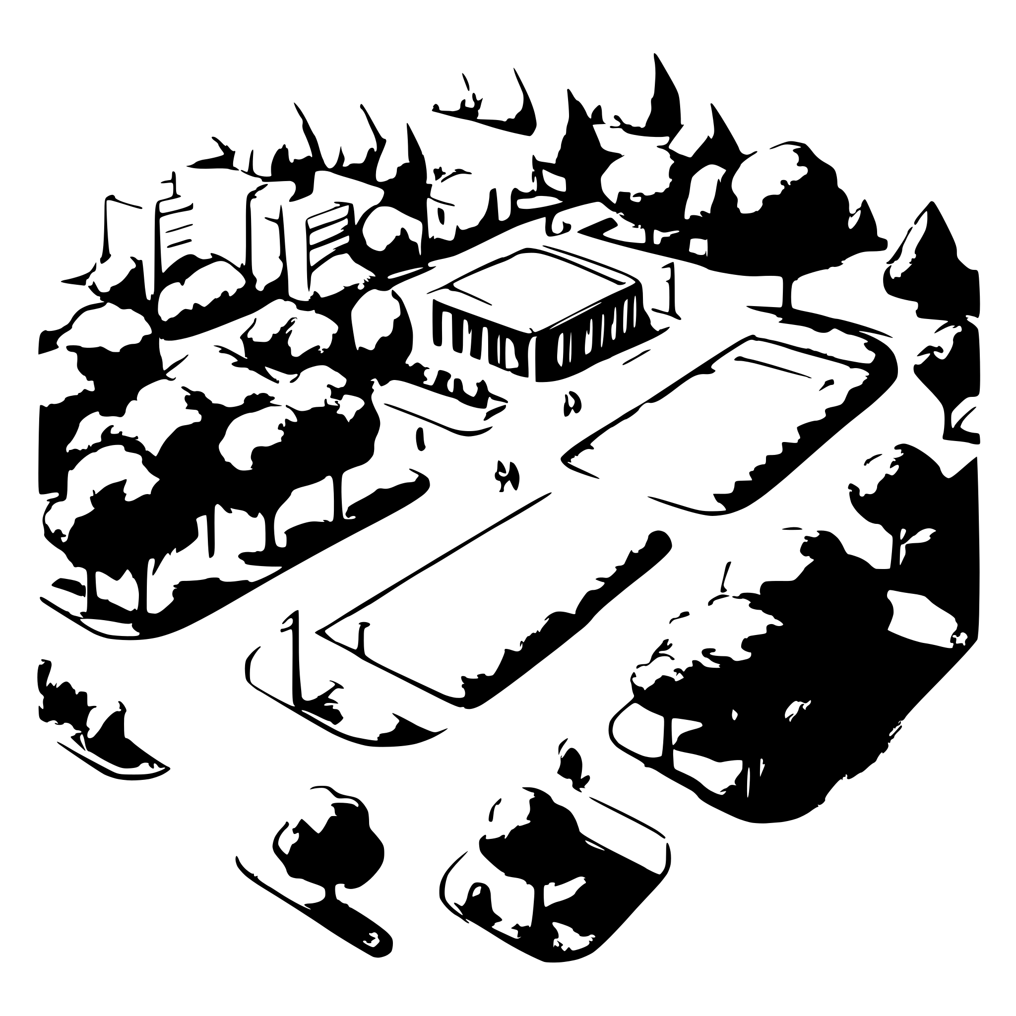 AI-generated SVG of a Recreational Spaces: Open green areas, jogging tracks, and fitness centers integrated into the site.