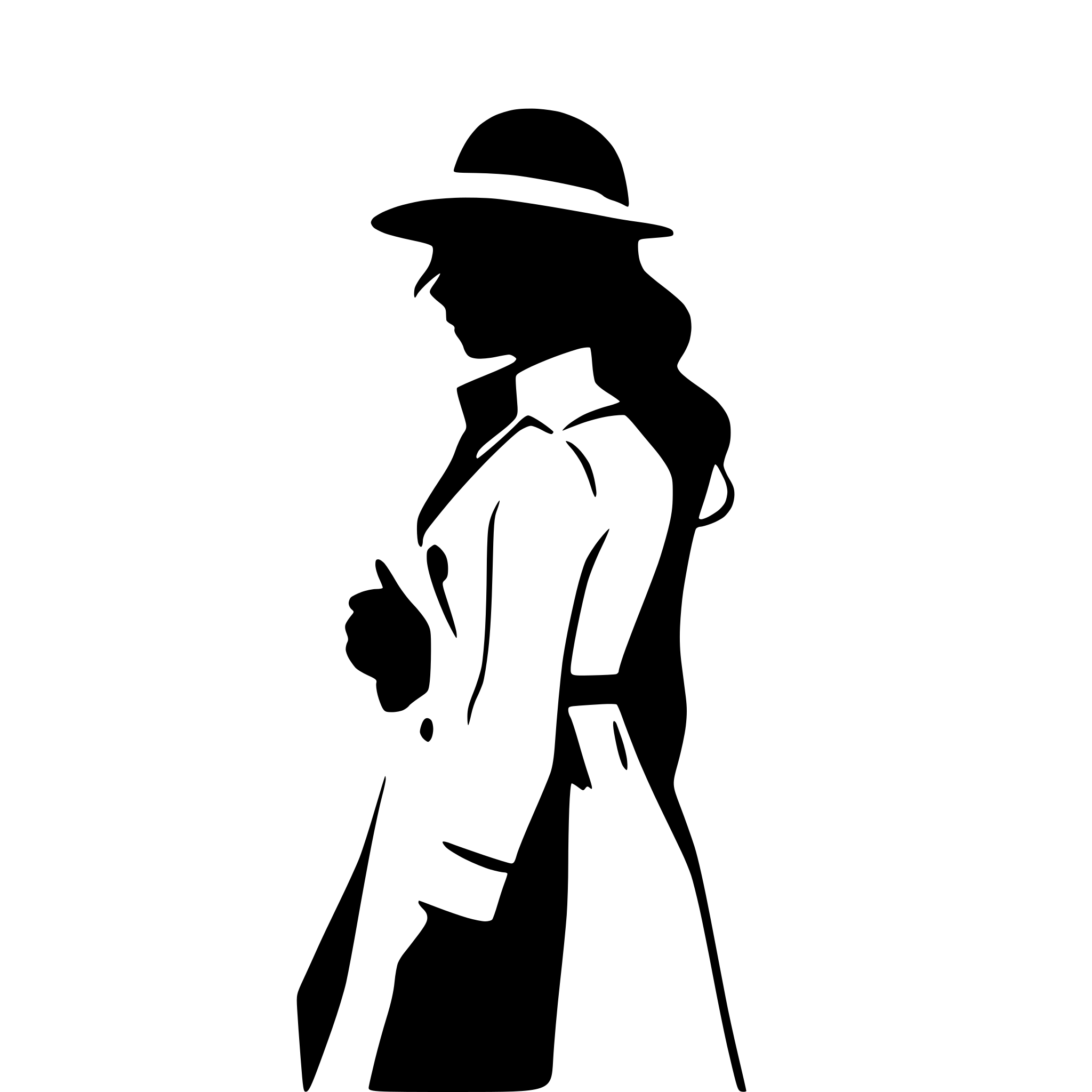 AI-generated SVG of a detective silhouette head to toe female in a trench coat fedora whole body