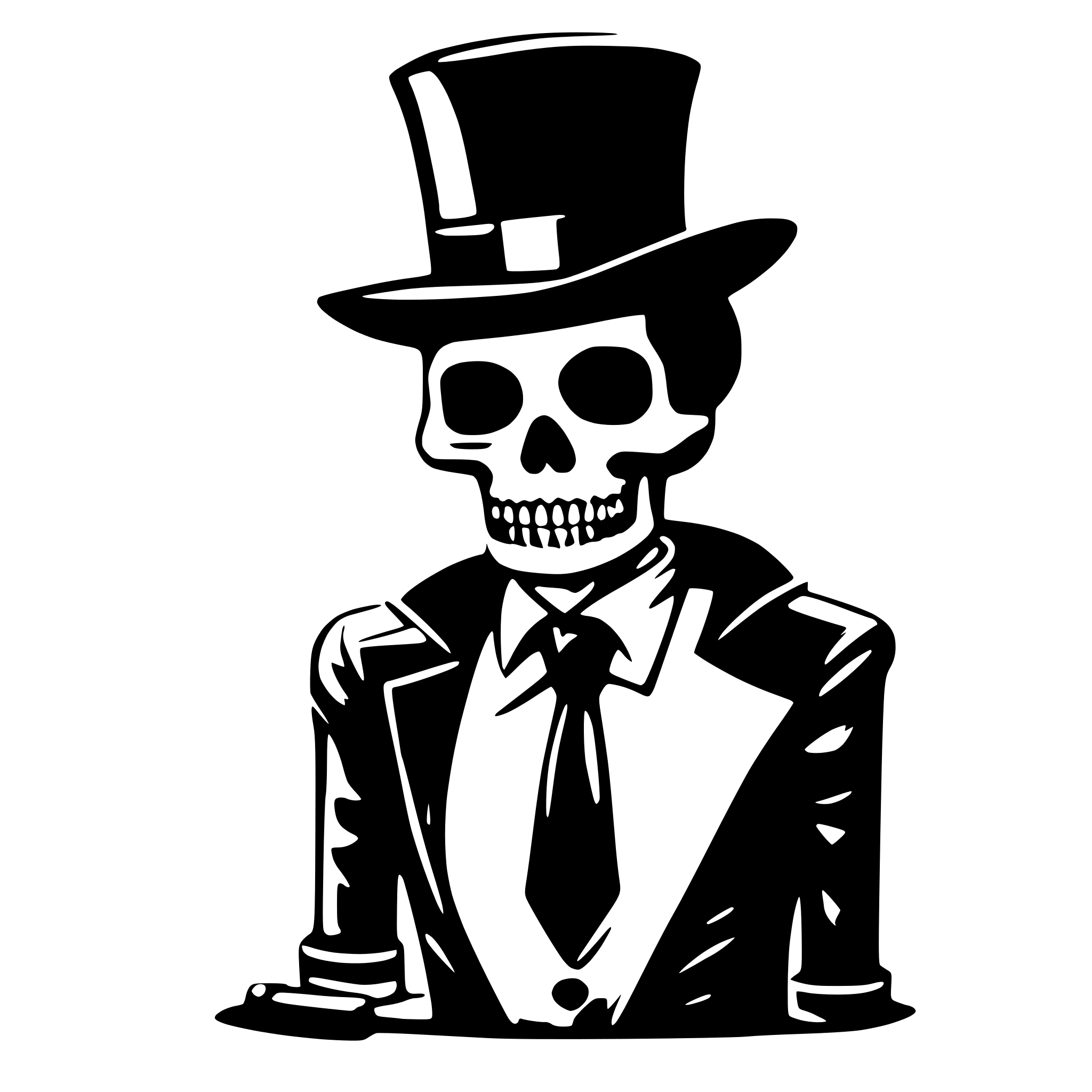 AI-generated SVG of a a skeleton with hat cylinder and a suits