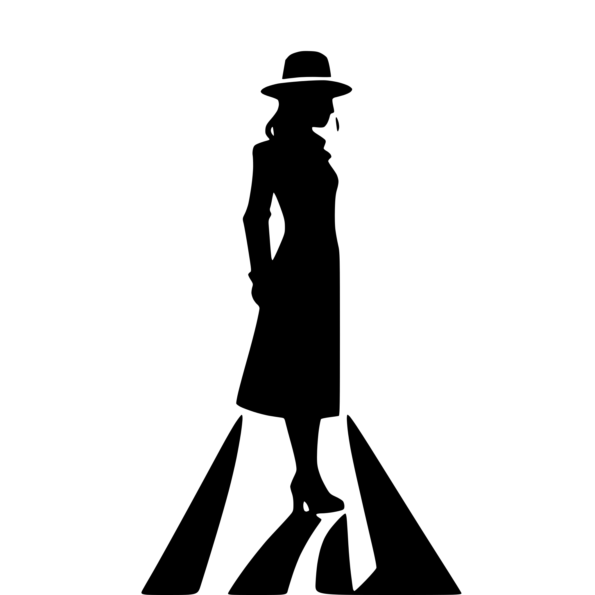 AI-generated SVG of a detective silhouette head to toe female in a trench coat fedora whole body
