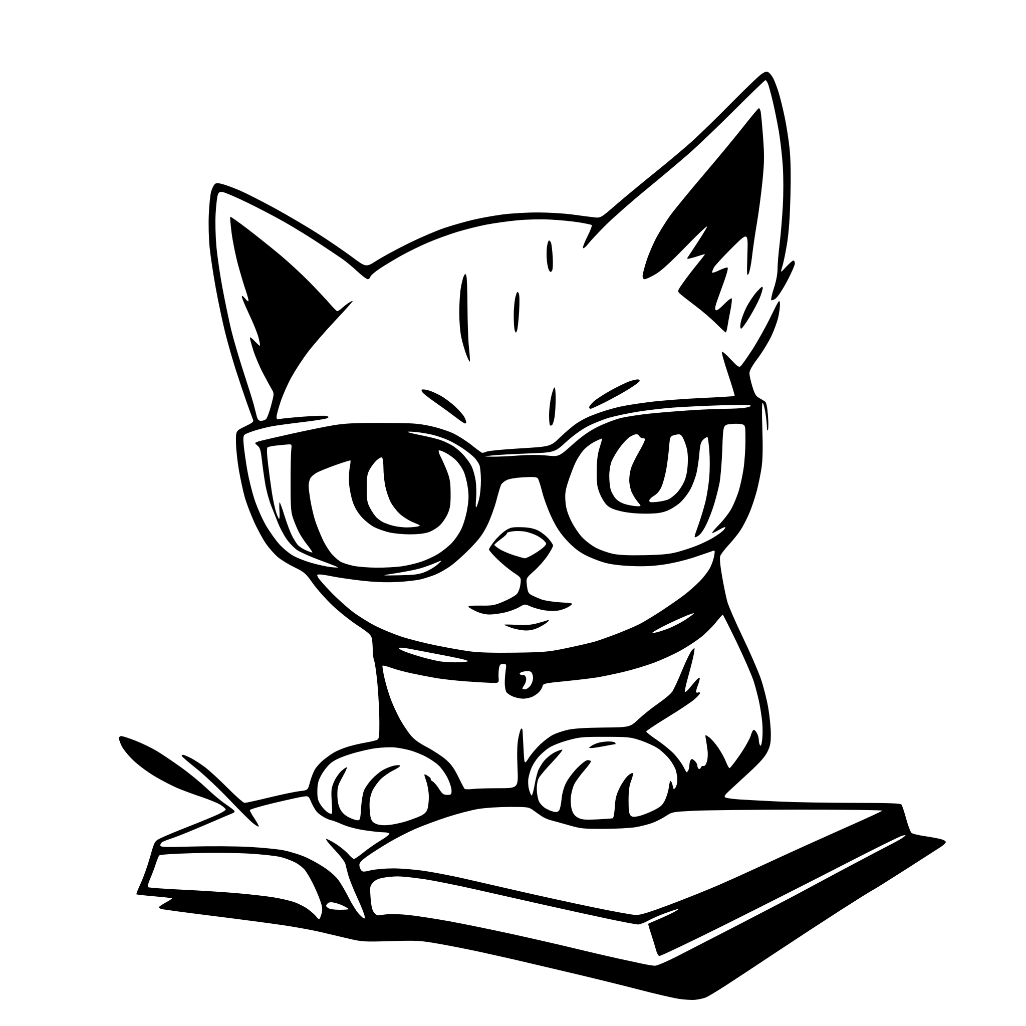 AI-generated SVG of a Cat with glasse focused intently on a book. It should look and focus on the book, NOT look in front of him