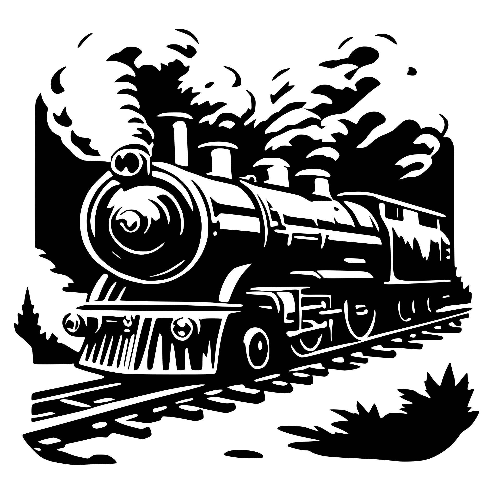 AI-generated SVG of 'train à vapeur plus revolver'