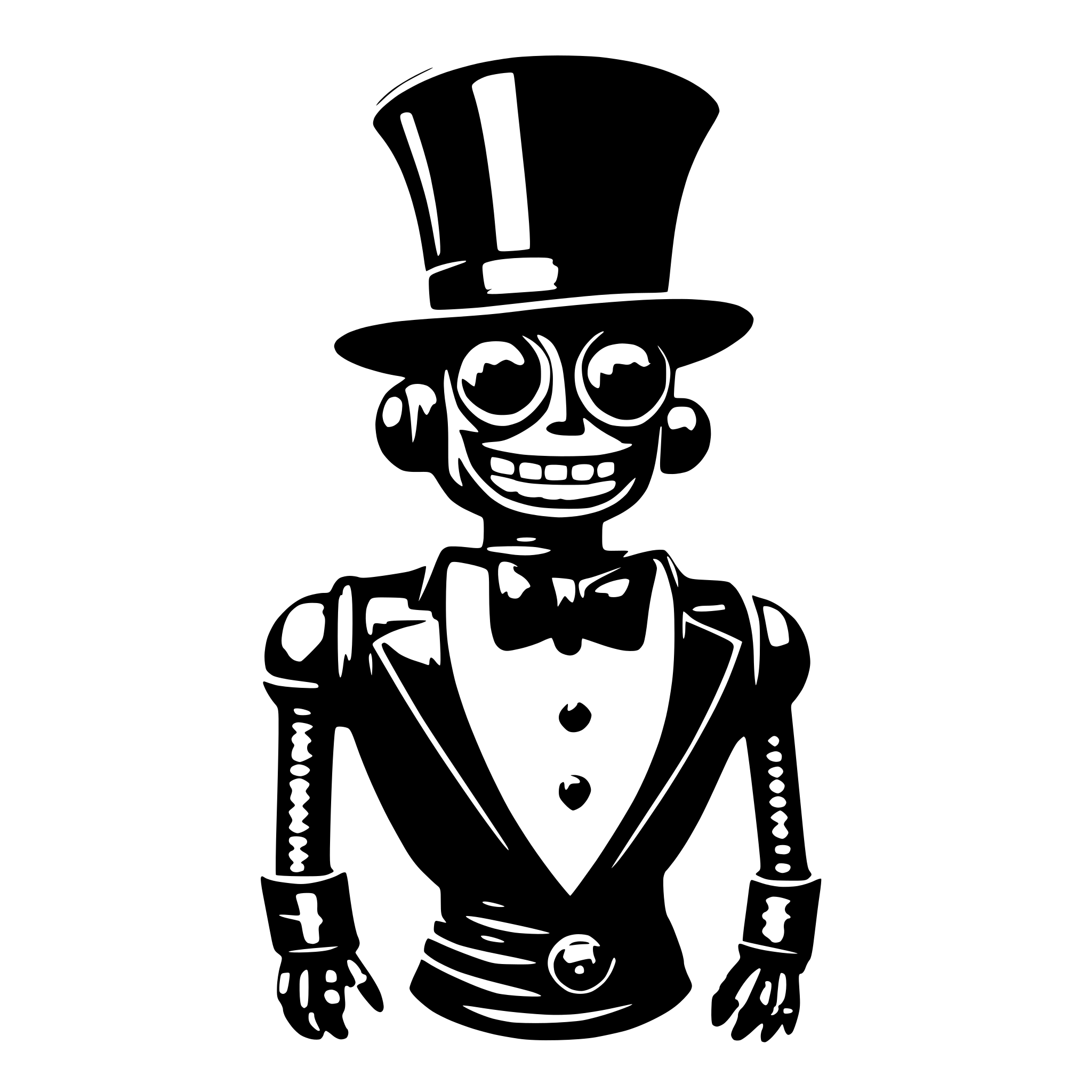 AI-generated SVG of a a smiling robot with a top hat to show that he is rich. Highly stylized.