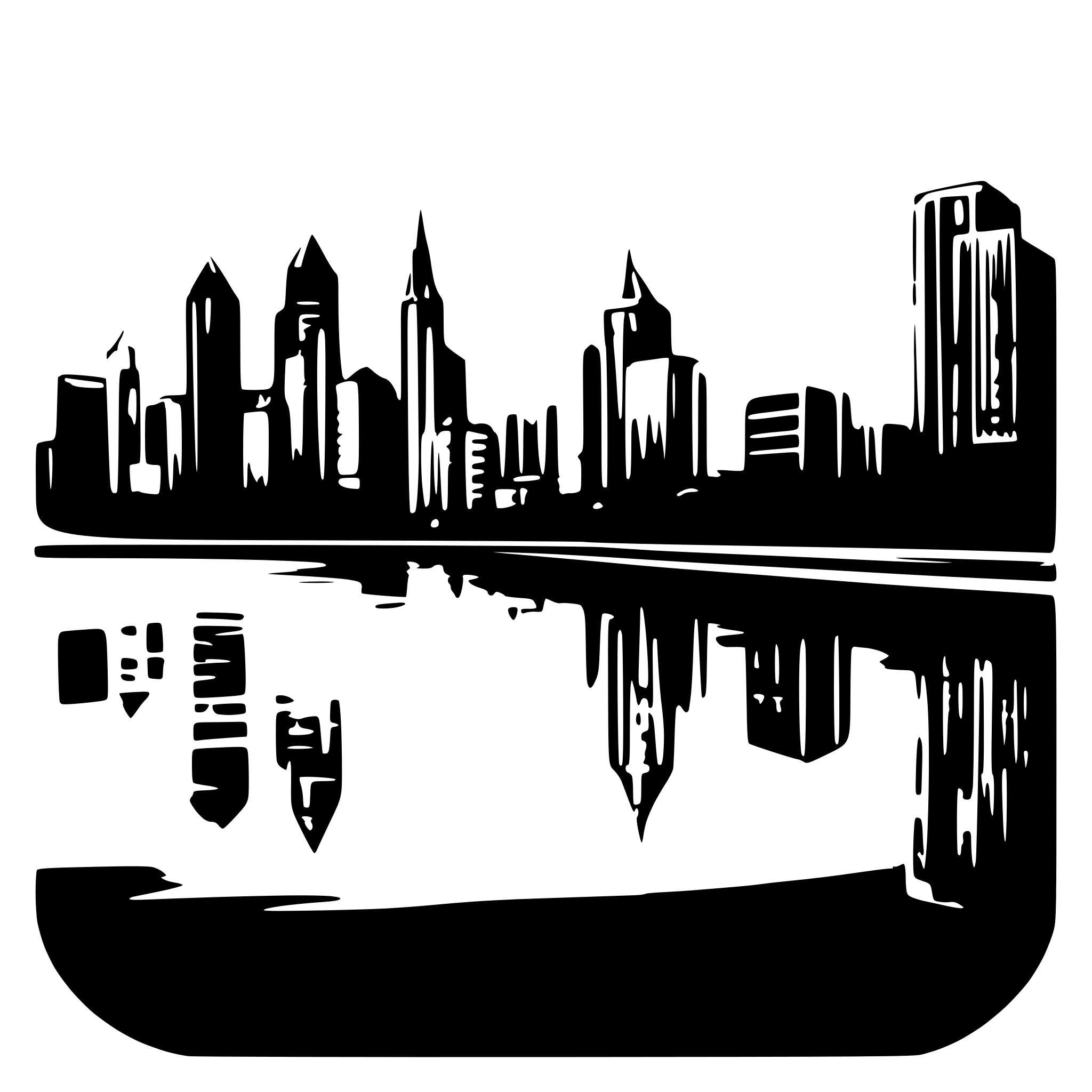 AI-generated SVG of 'Create an SVG illustration of a modern city skyline at sunset, with detailed buildings, a gradient sky, and reflections in a river.'