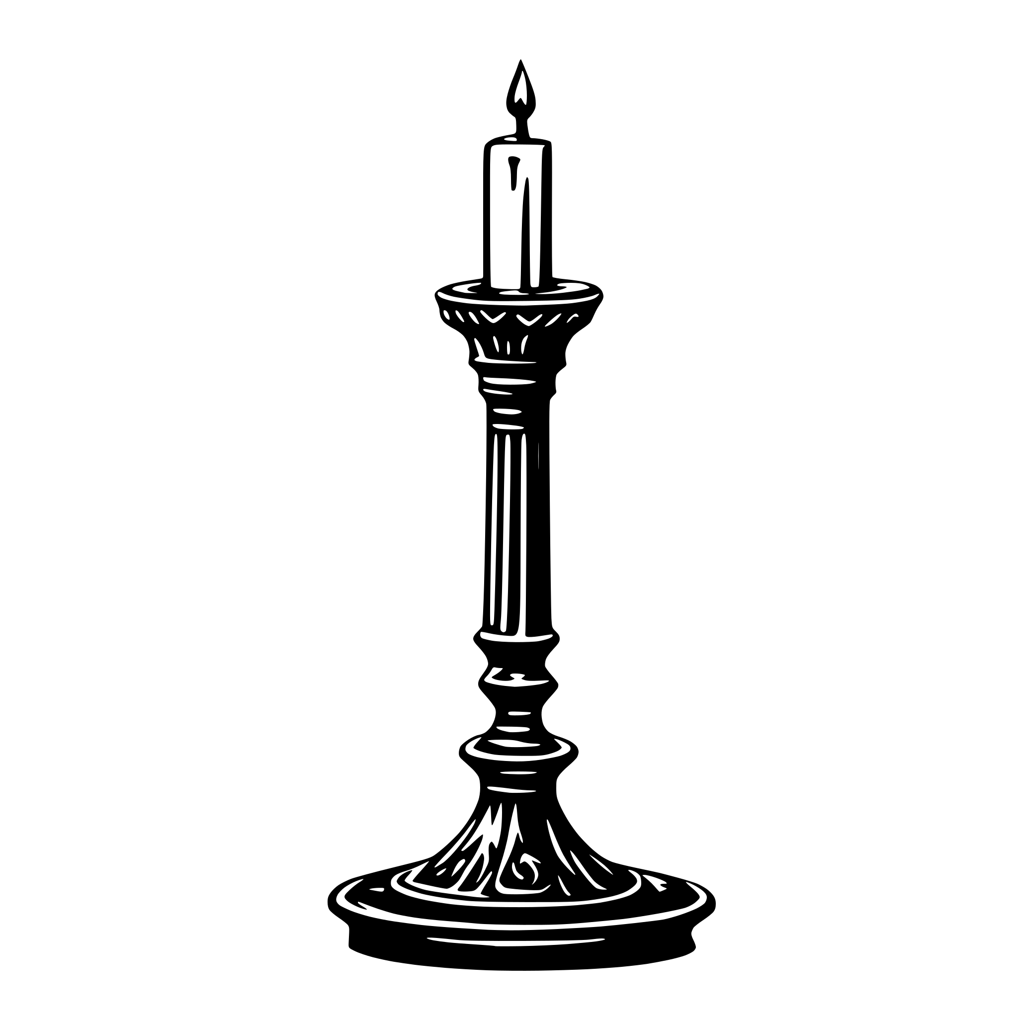 AI-generated SVG of a A black and white SVG of a tall, ornate candlestick holding a half-melted candle. Wax drips down the sides of the candle, and the base of the candlestick features decorative carvings. AI-generated SVG of a A black and white SVG of a tall, ornate candlestick holding a half-melted candle. Wax drips down the sides of the candle, and the base of the candlestick features decorative carvings.