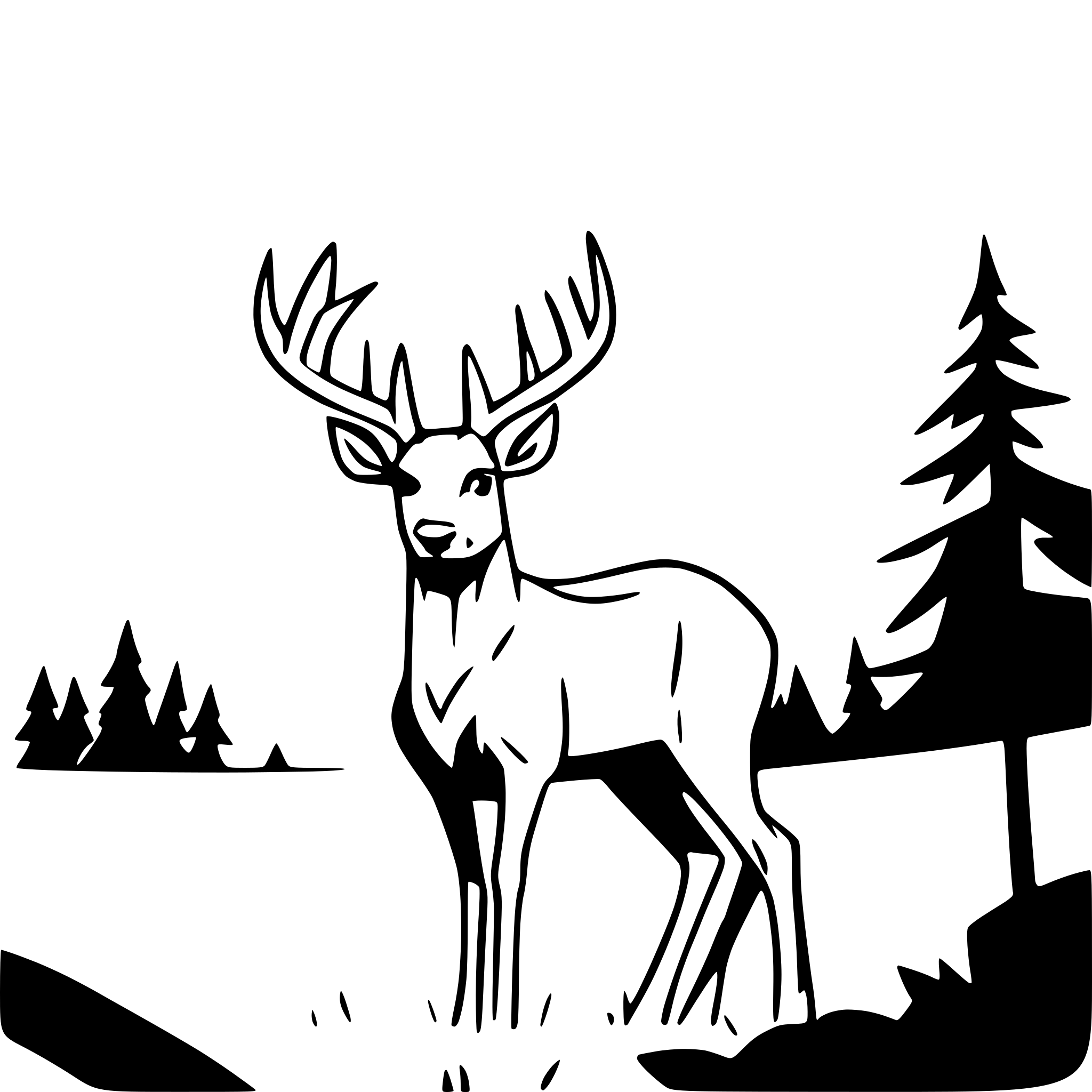 AI-generated SVG of a buck deer in field with trees and mountains in background