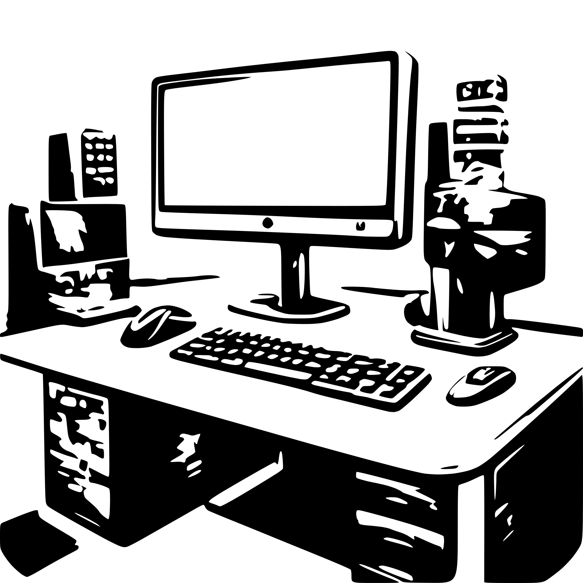 AI-generated SVG of a A dual-monitor desktop setup with a keyboard and mouse. AI-generated SVG of a A dual-monitor desktop setup with a keyboard and mouse.