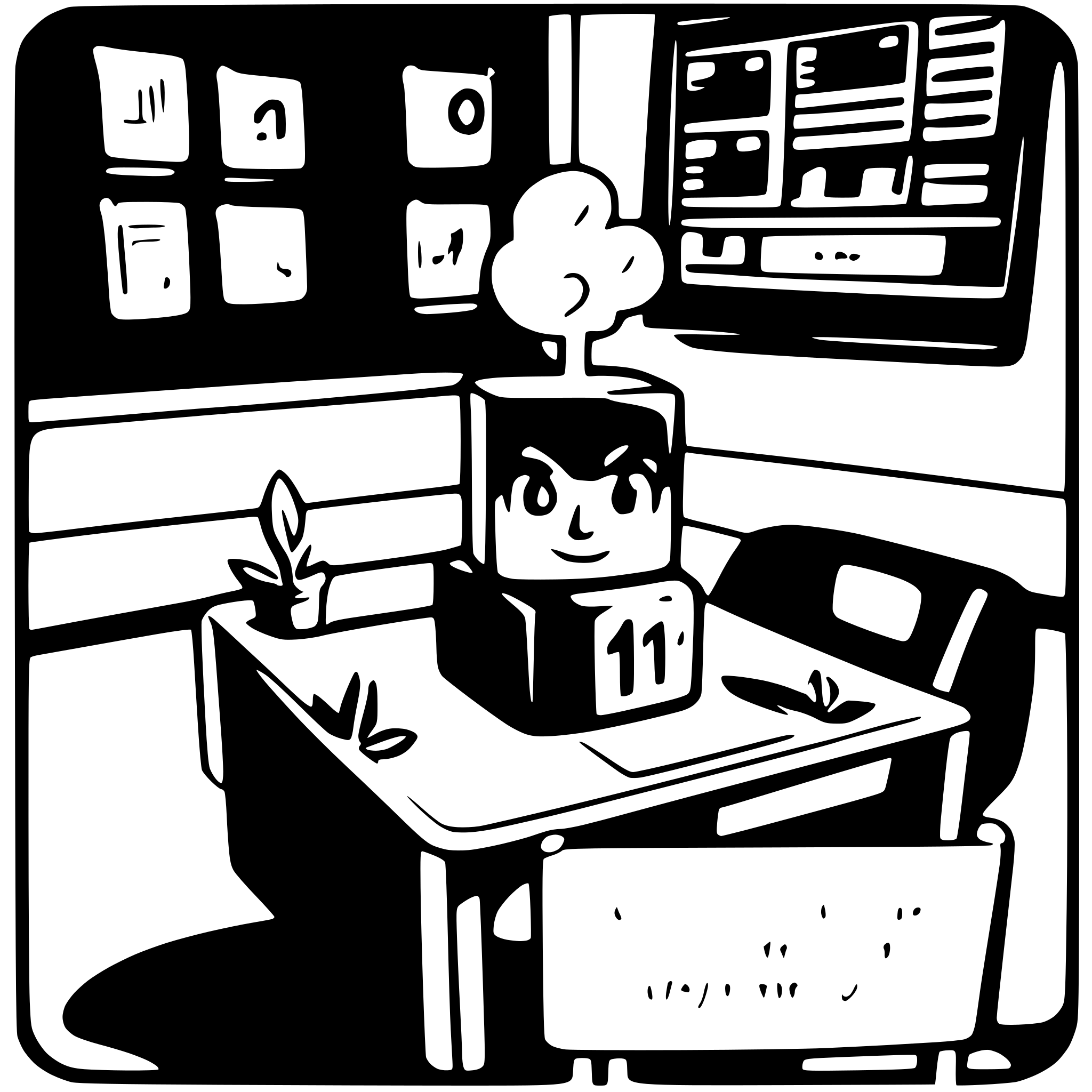 AI-generated SVG of a In a classroom a black cube sits on the teacher's desk at the front. On the blackboard behind the desk is the quote 'Now is the winter of our discontent' and the instruction to discuss. At the bottom of board are the words 'Generated question number 1'