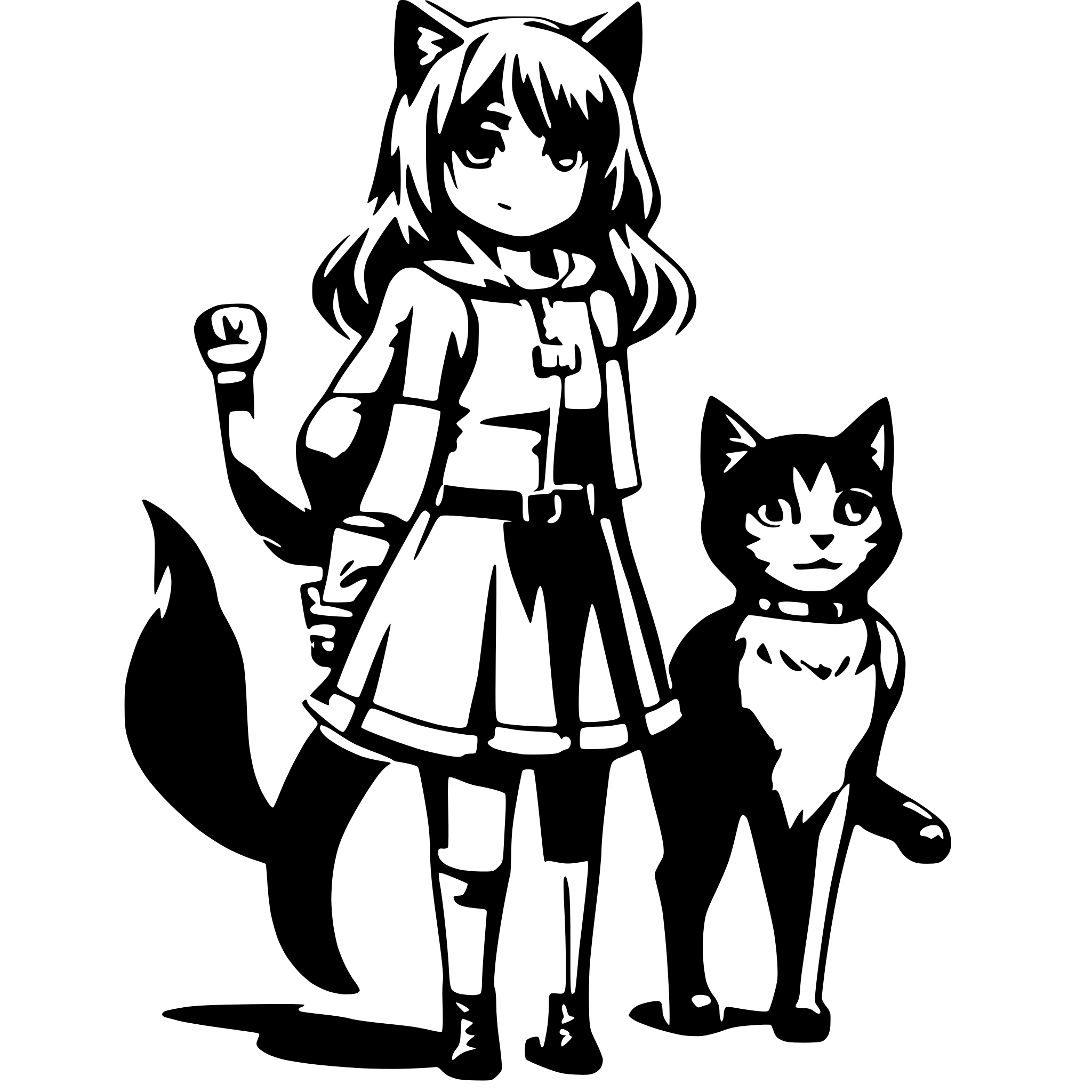 AI-generated SVG of a anime cat girl full body no background