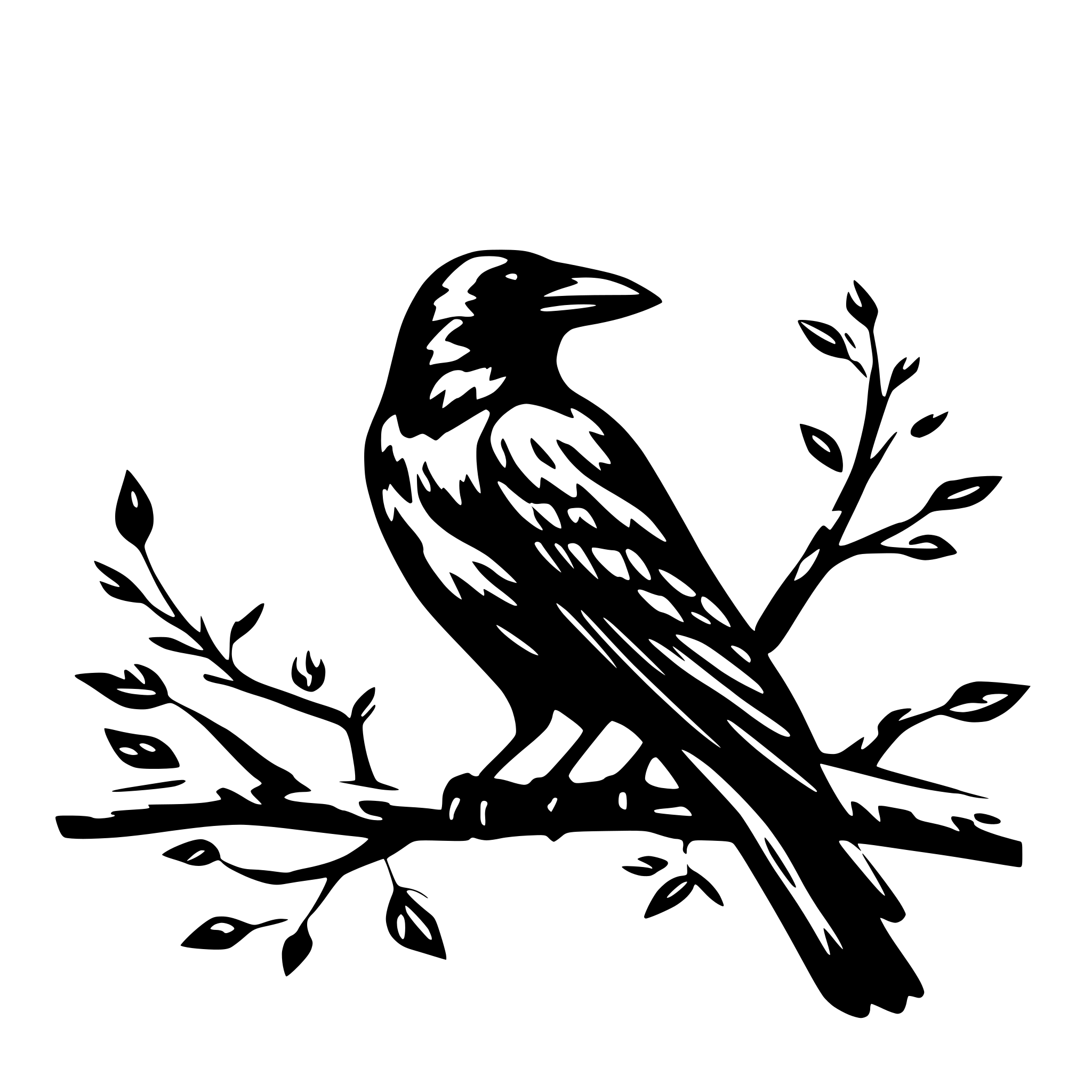AI-generated SVG of a Crow sitting on branch wearing crown surrounded by branches AI-generated SVG of a Crow sitting on branch wearing crown surrounded by branches