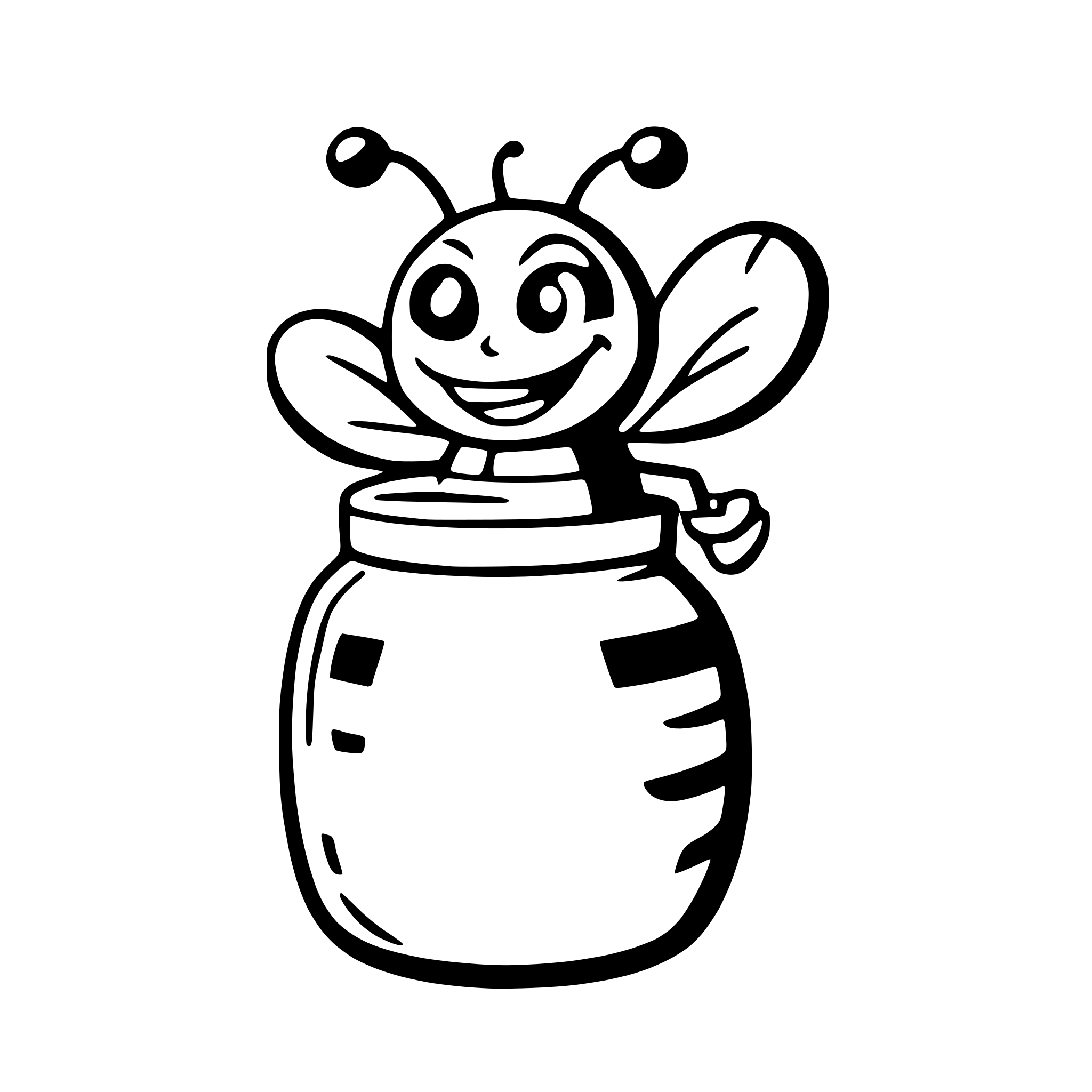 AI-generated SVG of a a happy bee with a honey jar