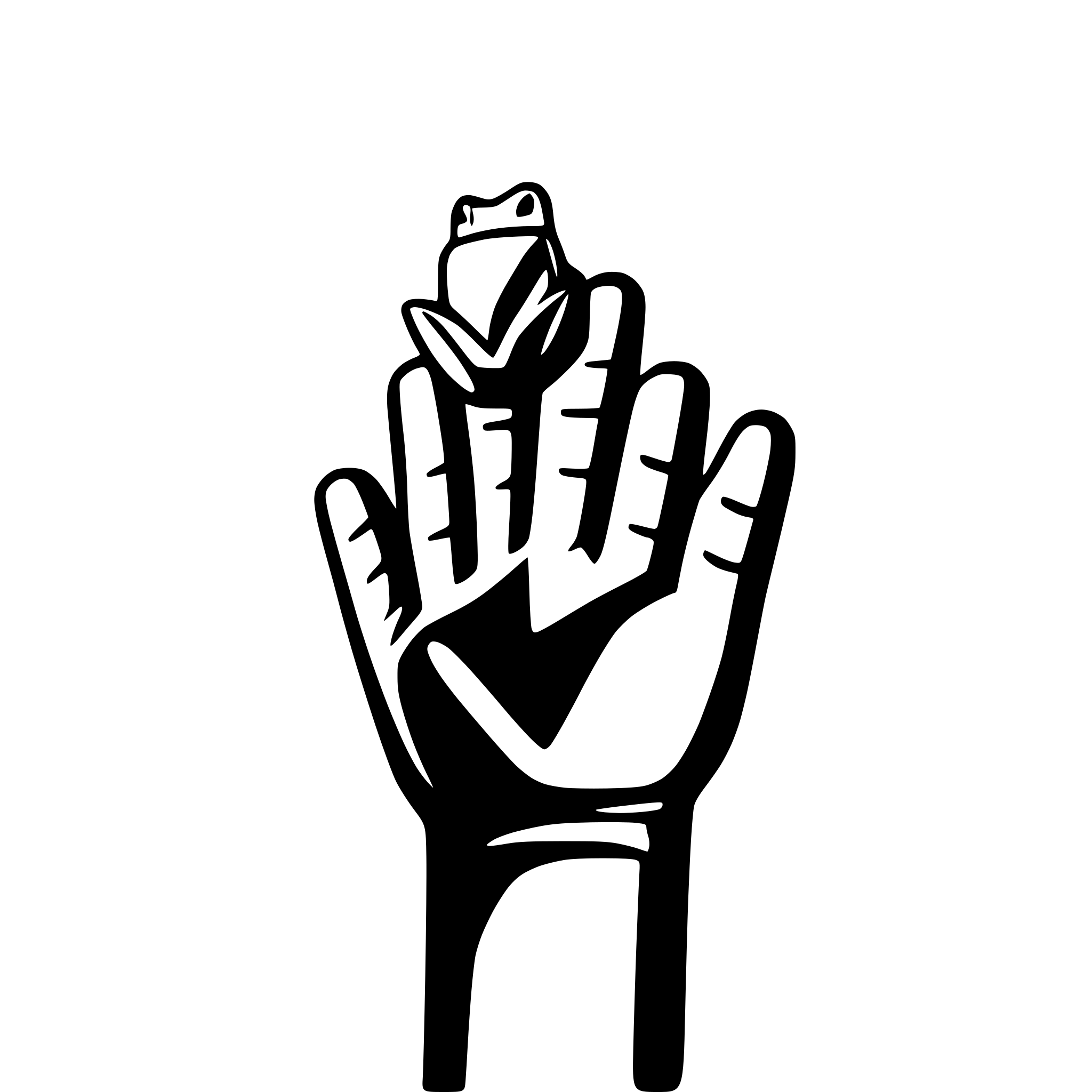 AI-generated SVG of 'Design a minimalist logo with a frog's hand, showing its fingers, gently holding a few scattered binary digits (0s and 1s). Use green for the hand and black or blue for the binary, keeping the design sleek and modern'