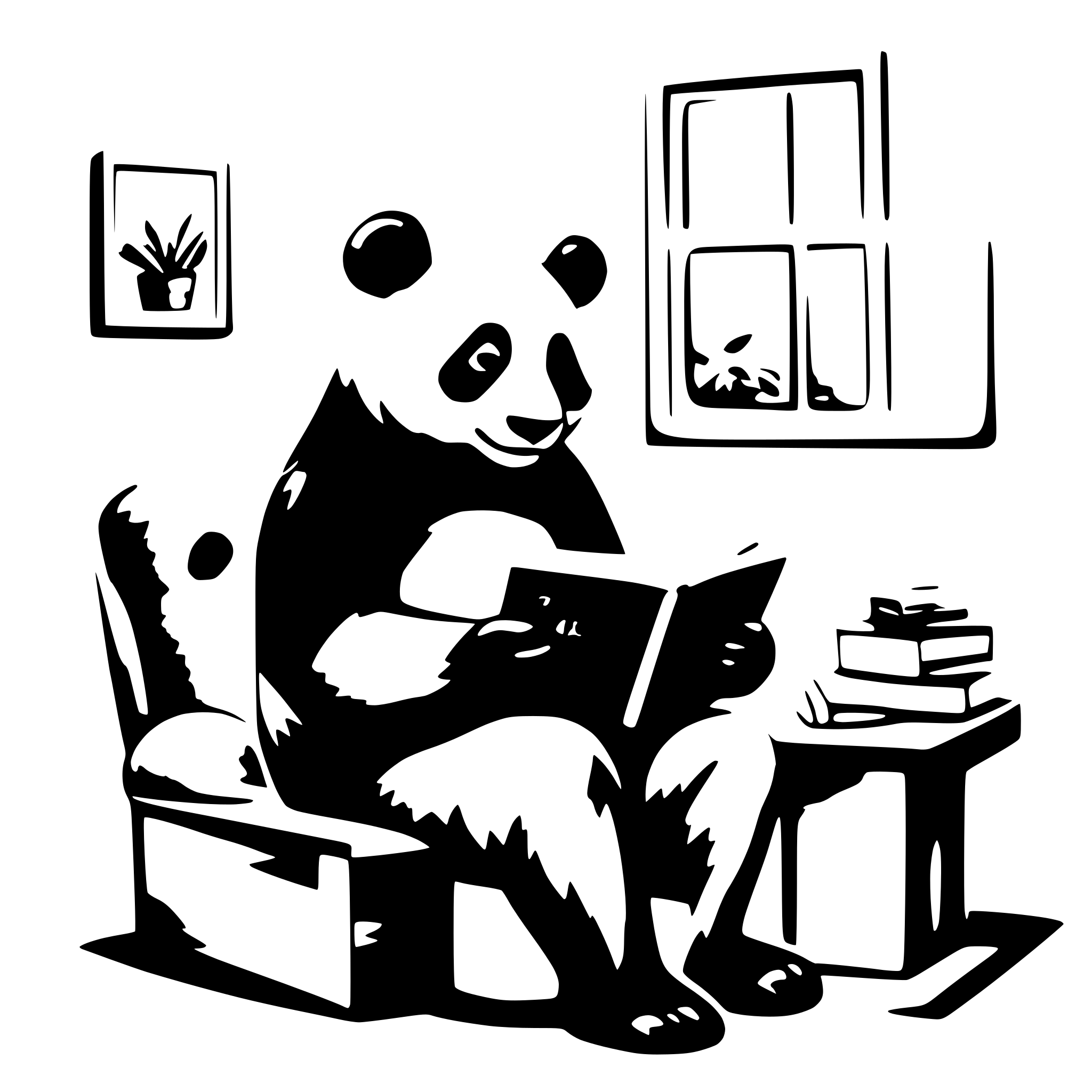 AI-generated SVG of a a panda ,sit in the bedroom,read a book