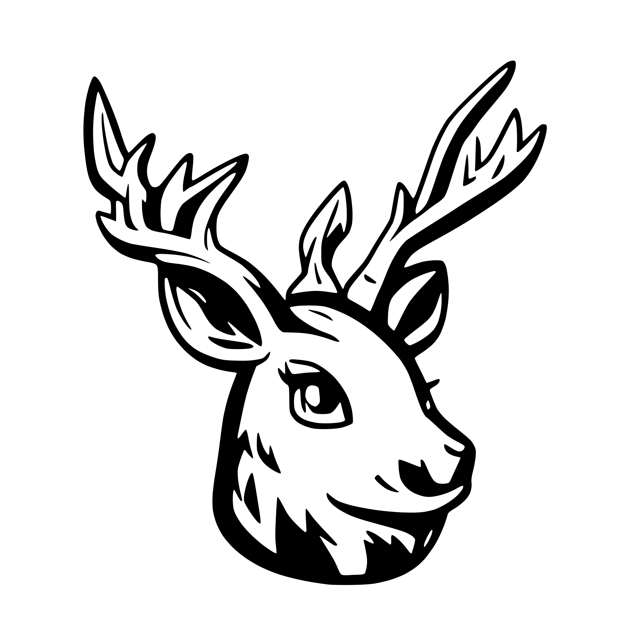 AI-generated SVG of a Majestic jackalope with curled antlers, elegant