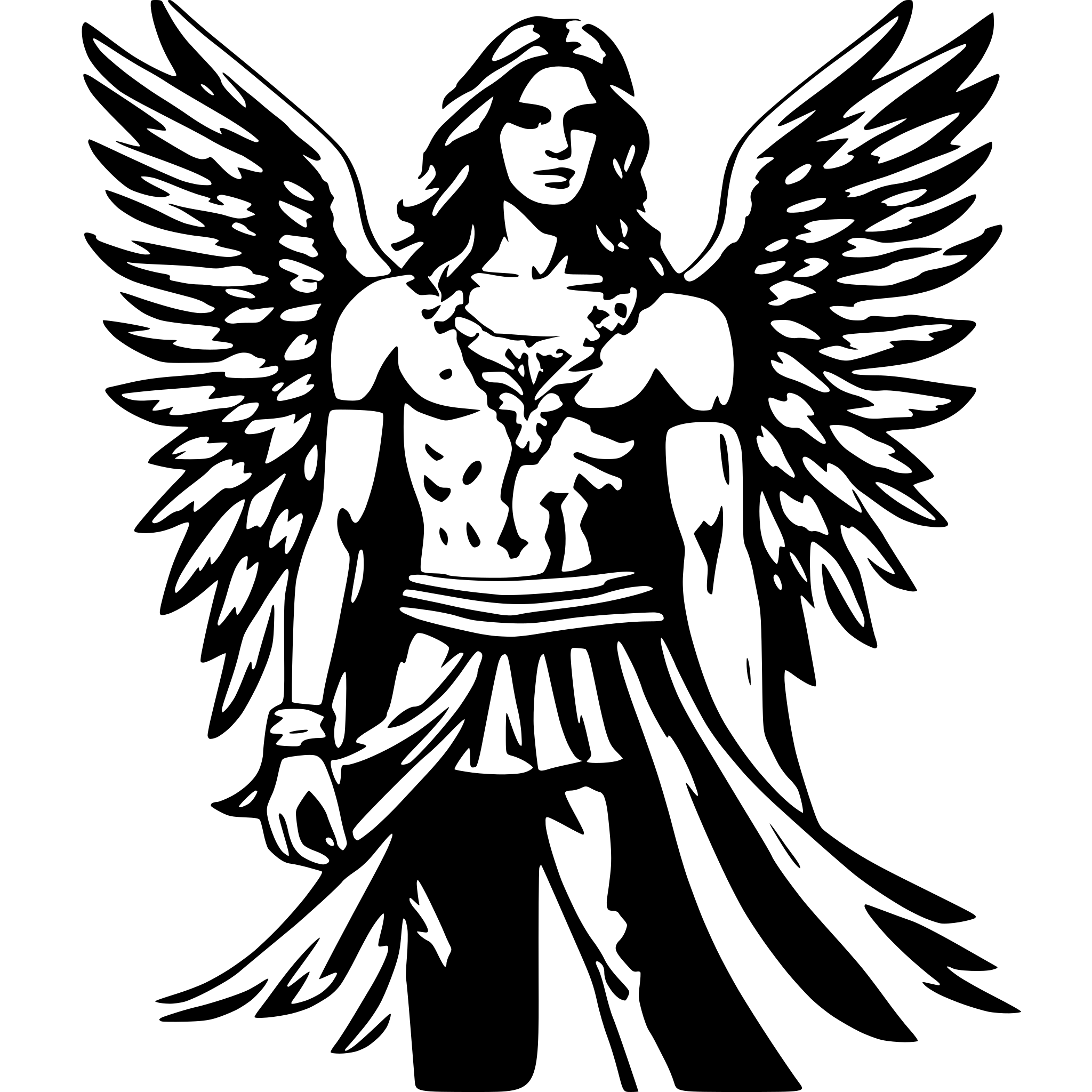 AI-generated SVG of a A male angel with long hair and outstretched wings. And sexy muscular upper body AI-generated SVG of a A male angel with long hair and outstretched wings. And sexy muscular upper body