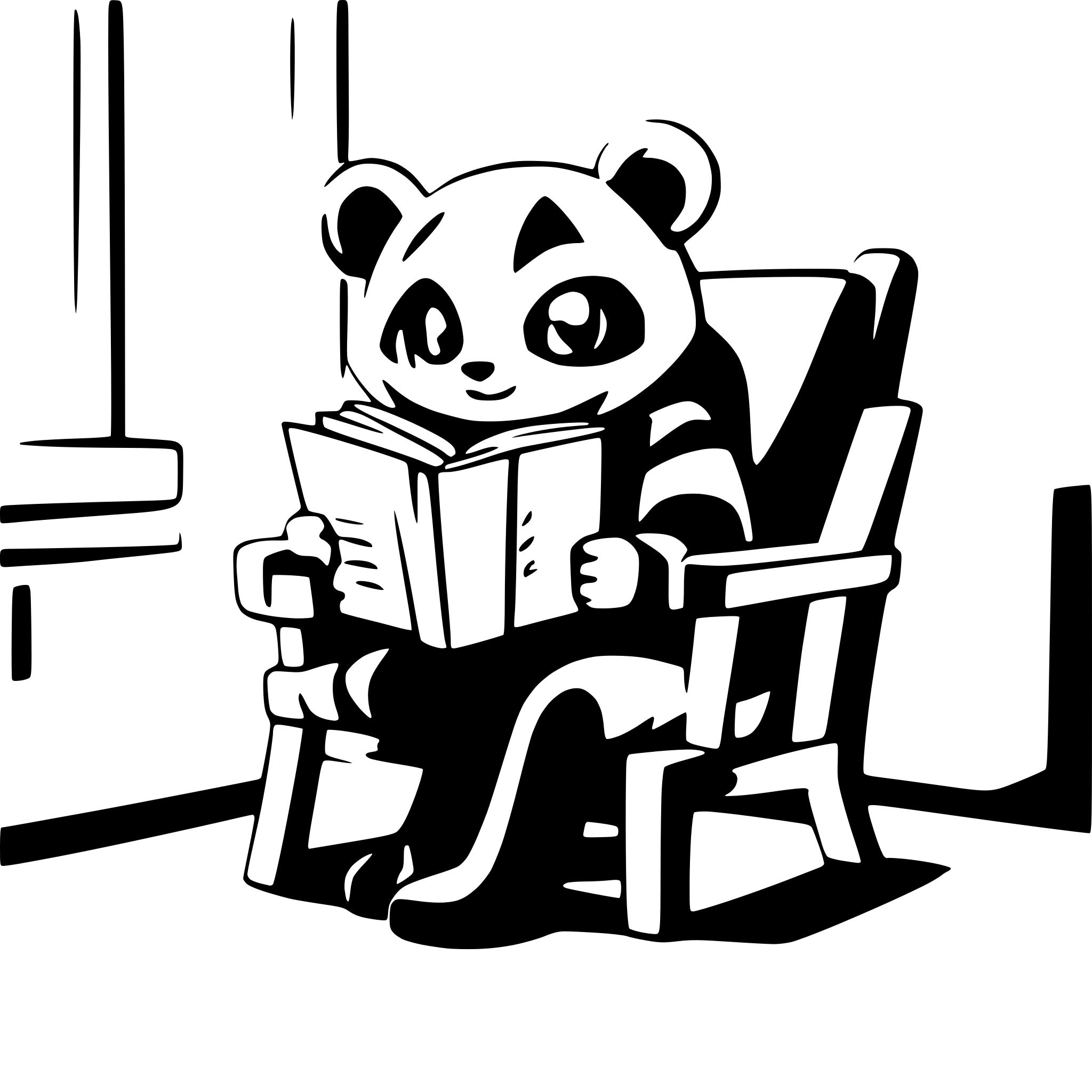 AI-generated SVG of a a panda, sit on a chair, reading a very big book