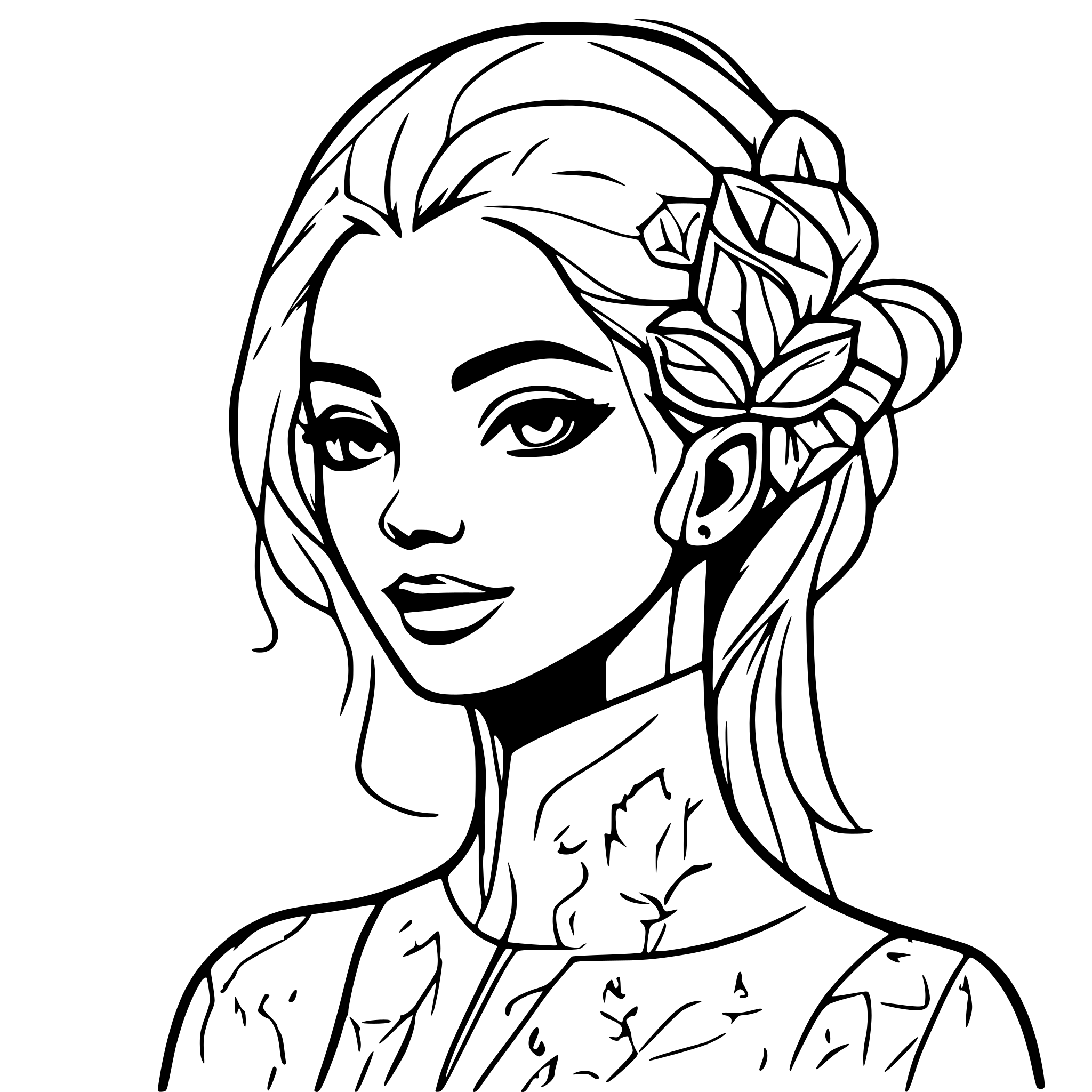 AI-generated SVG of a Generate the female counterpart of Don Hugo.
The lady should look noble . 
show only the face up to the shoulders in half profile