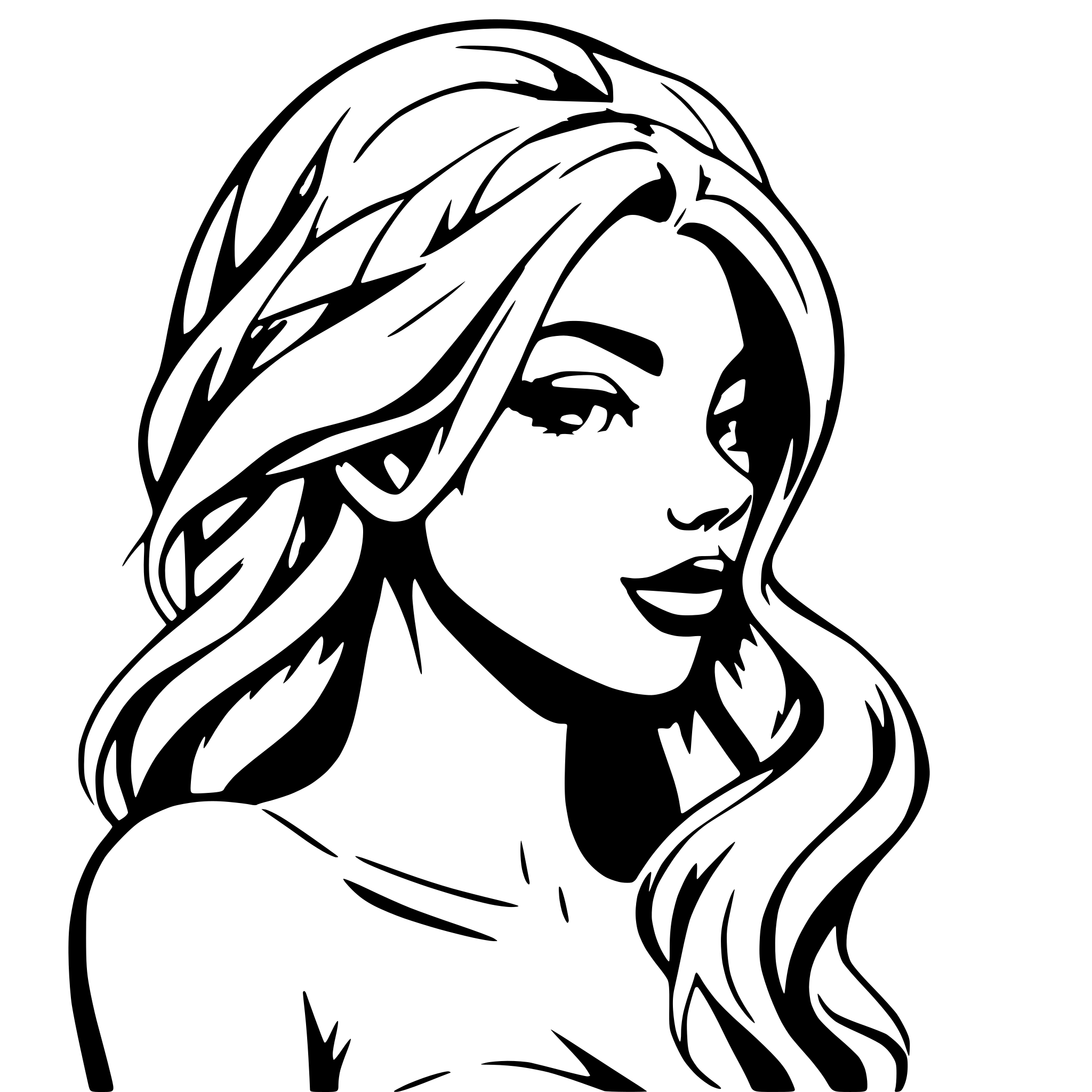AI-generated SVG of a woman face, side view, sharp, kiss from lips, closed eyes, long straight hair, seductive, sexy