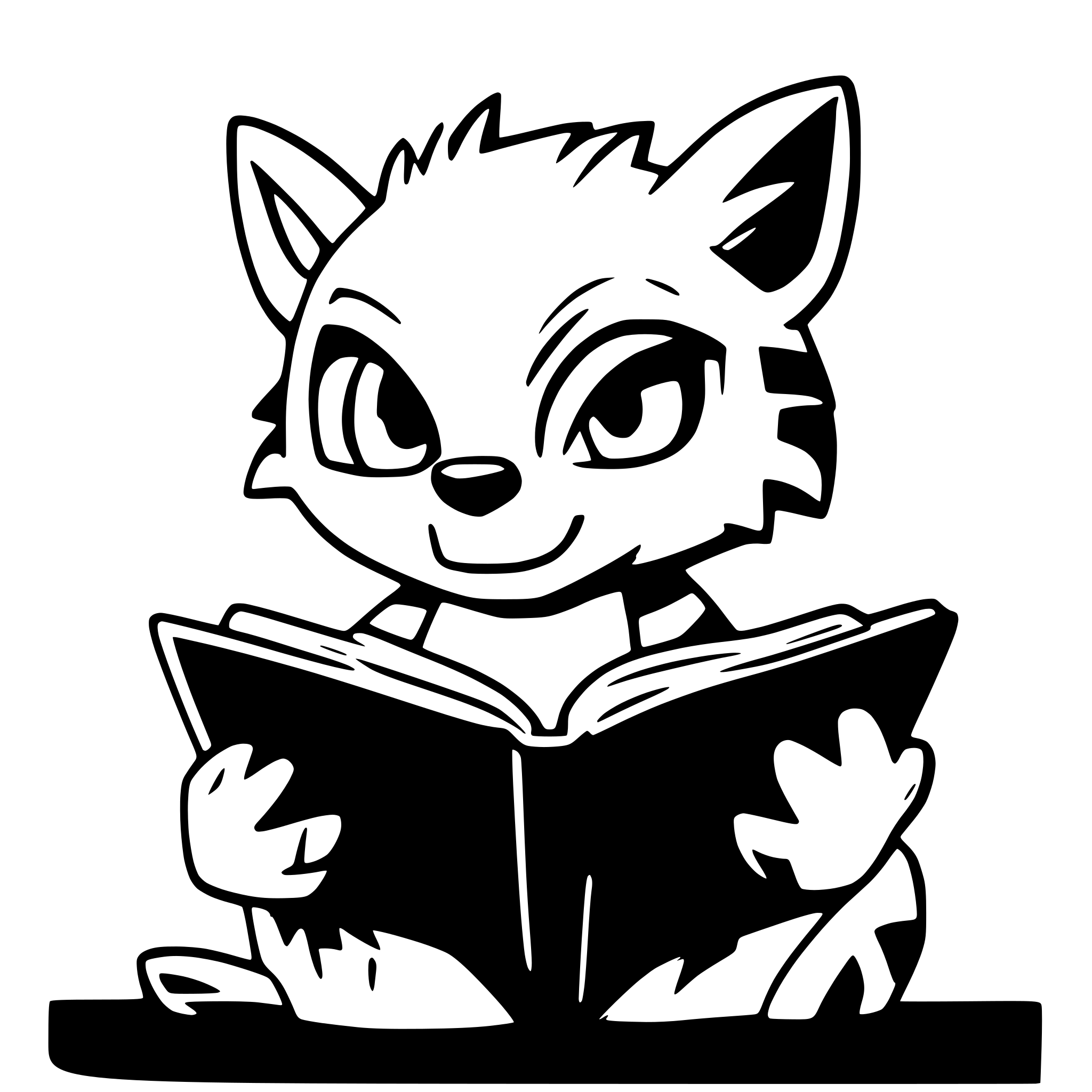 AI-generated SVG of a cartoon bobcat reading book