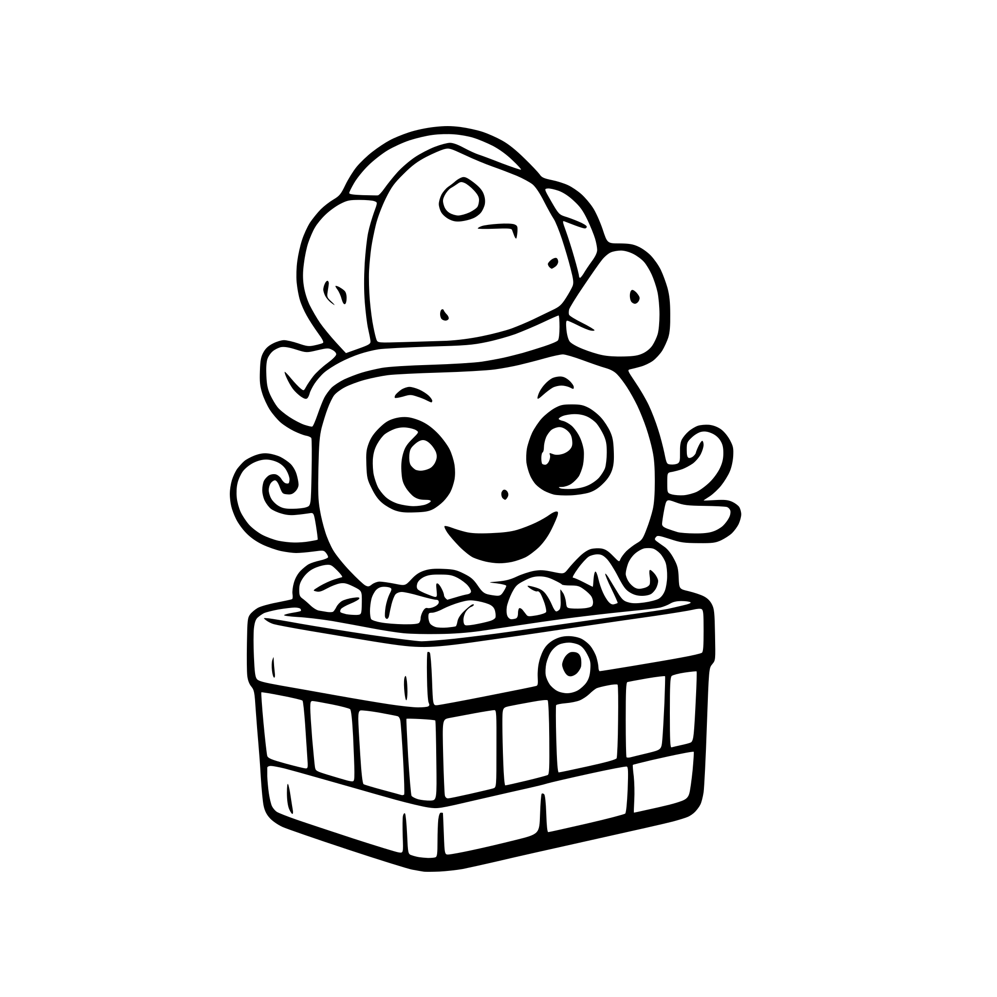 AI-generated SVG of a a happy octopus holding a treasure chest
