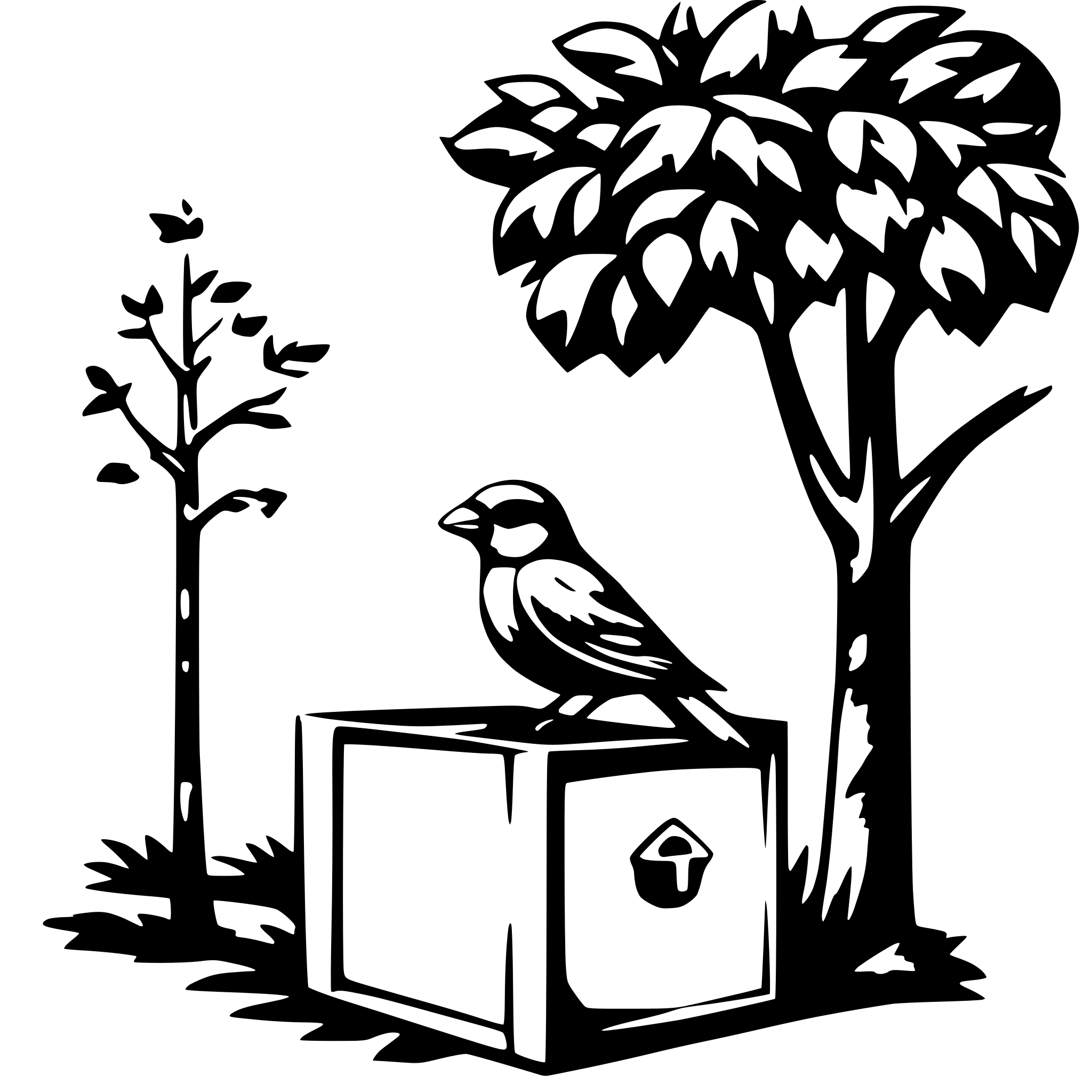 AI-generated SVG of 'Bird in a box tree'