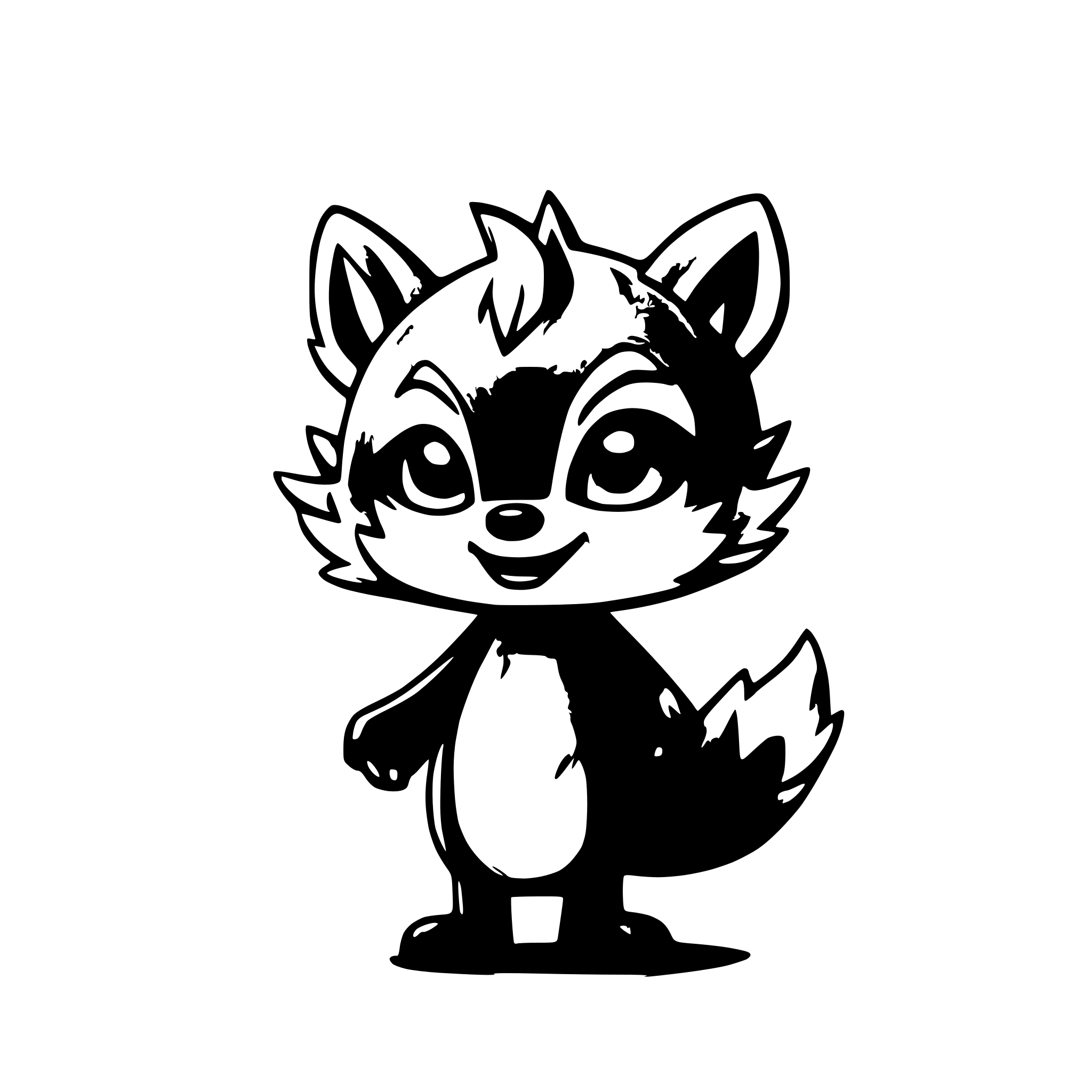 AI-generated SVG of a a cute phoenix-raccoon character. The raccoon is fully orange with a milk-white heart-shaped spot on its chest and glowing fiery patterns on its tail and wings. The style is semi-realistic and detailed, with soft shading, highlights, and glowing flame effects. Bright, warm color palette with a focus on fiery and magical elements.