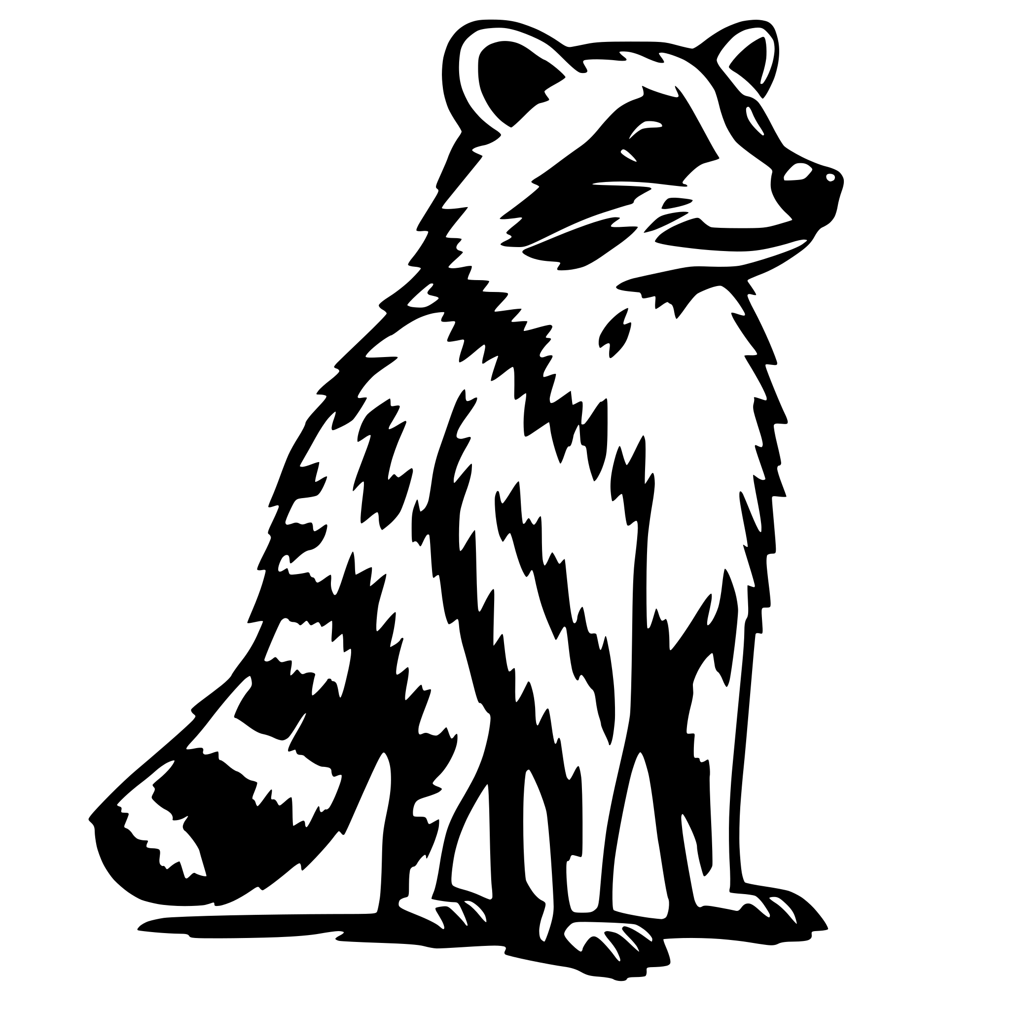 AI-generated SVG of '2D outline of a racoon standing, right profile, simple'