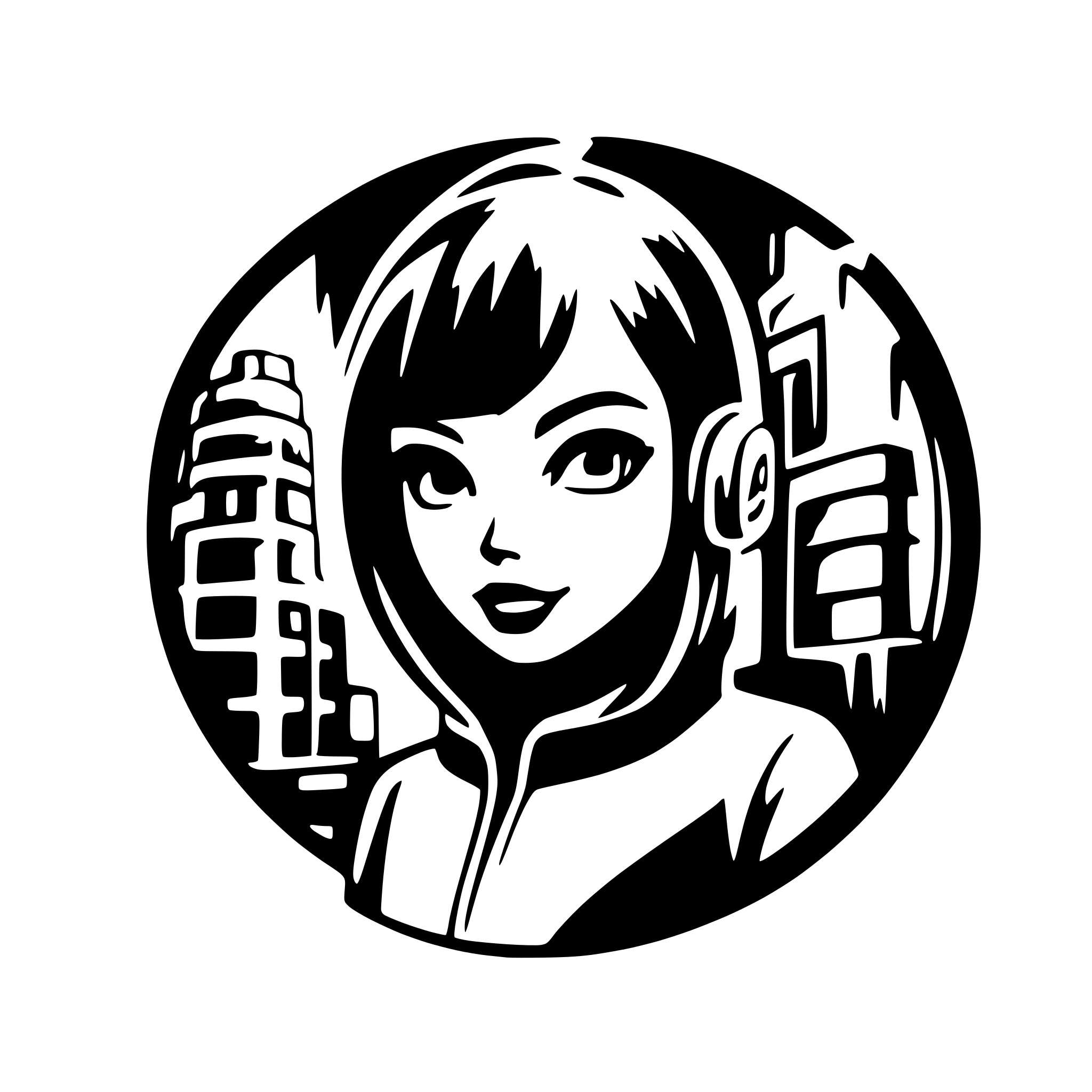 AI-generated SVG of a Make a logo using the initials A.M that has a cyber punk, anime style and include a subtle city background.
