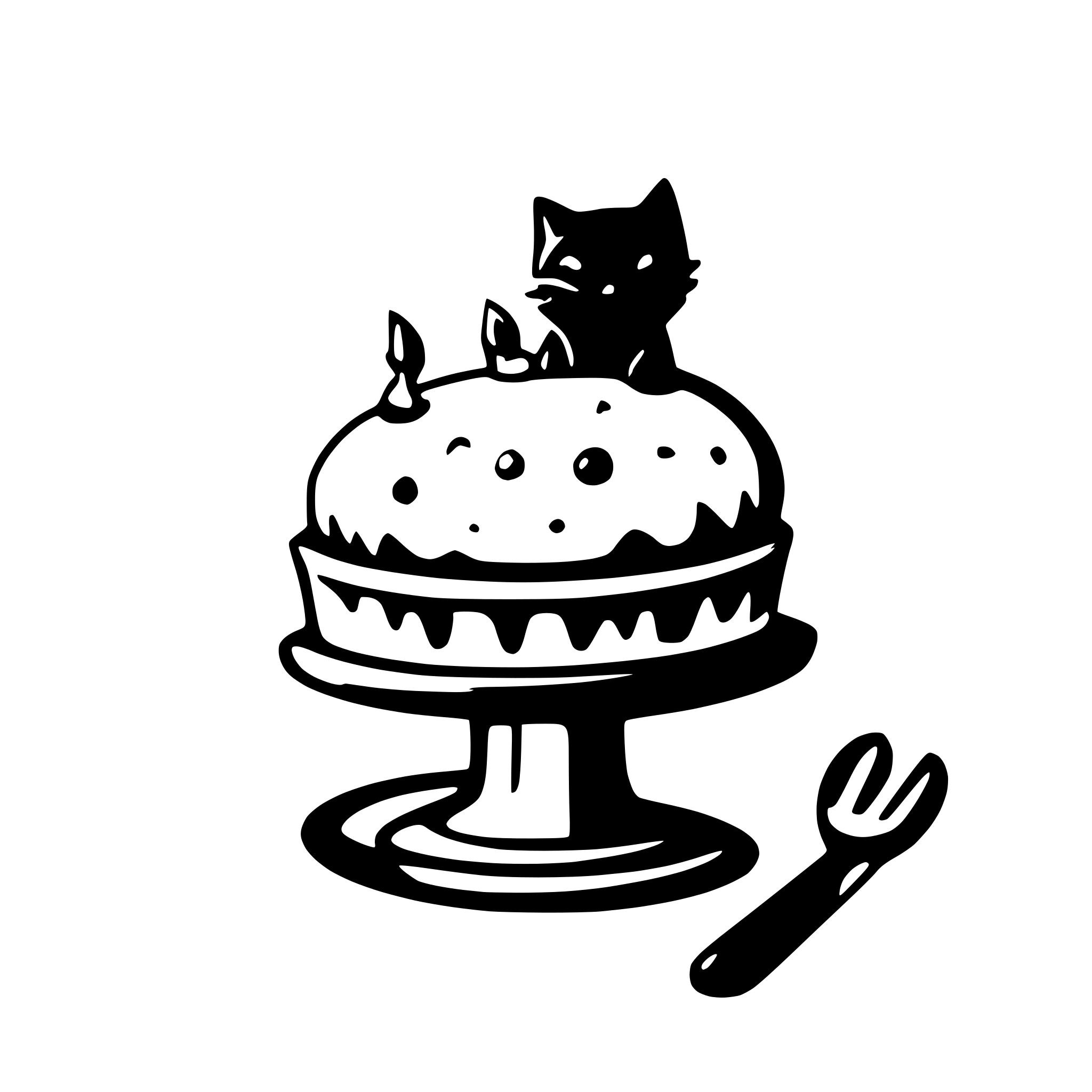 AI-generated SVG of a A logo for baking cakes, homemade sweets and finger food trays for cafes, celebrations and parties.
The main symbol is a 4-year-old domestic male cat in white color with gray spots and a slice of cake and finger food
Color: combination of pink and gray. Use limited and simple colors, and a simple background color.
Design: Simple and without complicated details.
Use clean and clear lines to create the shape of the cat and use the cat symbol in a way that is hidden in the logo.
I want the logo to 