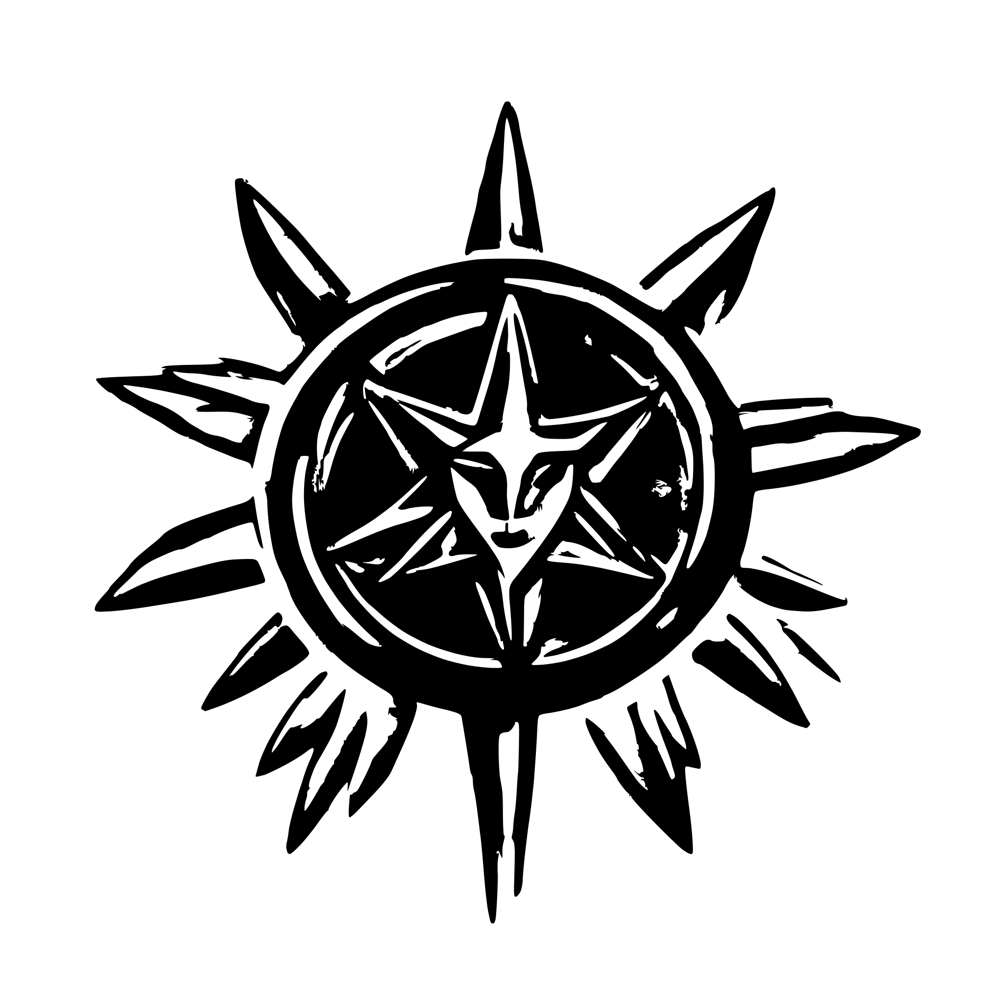 AI-generated SVG of a 13 Pointed Star with 13 individual sigils associated to hatred rage and wrath with Cthulhu sigil in the center of the 13 pointed star