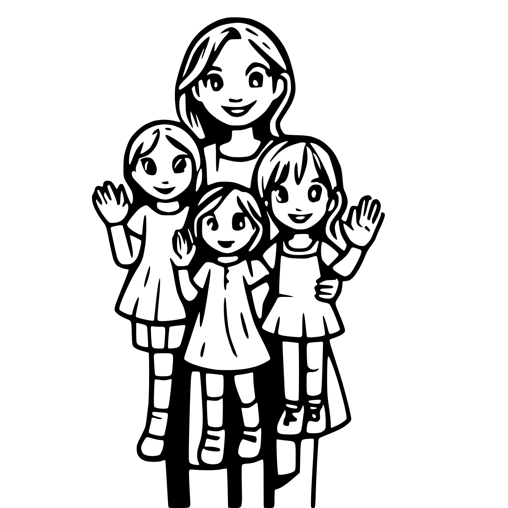 AI-generated SVG of 'educator with  8 children holding hands'