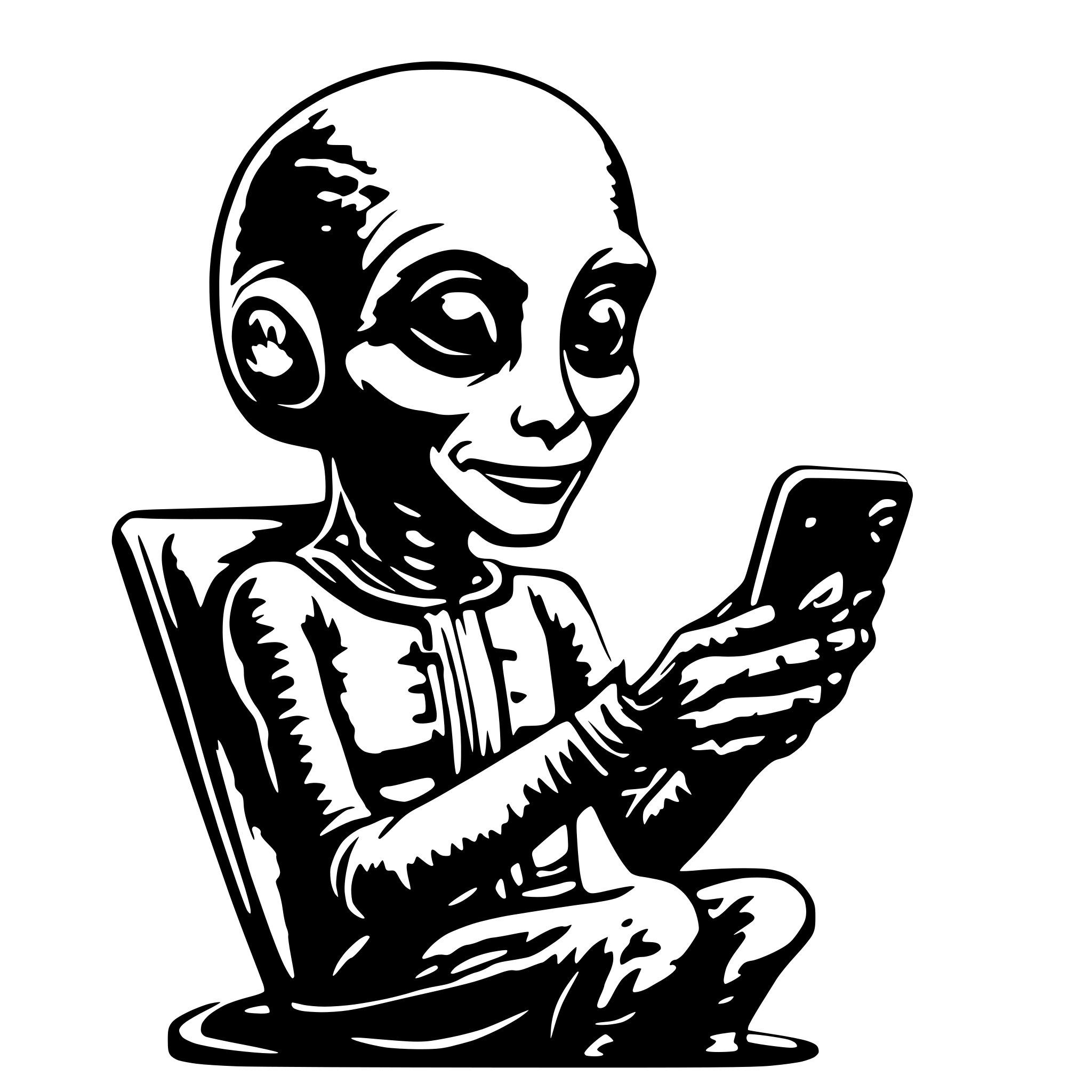 AI-generated SVG of 'friendly alien with smartphone'