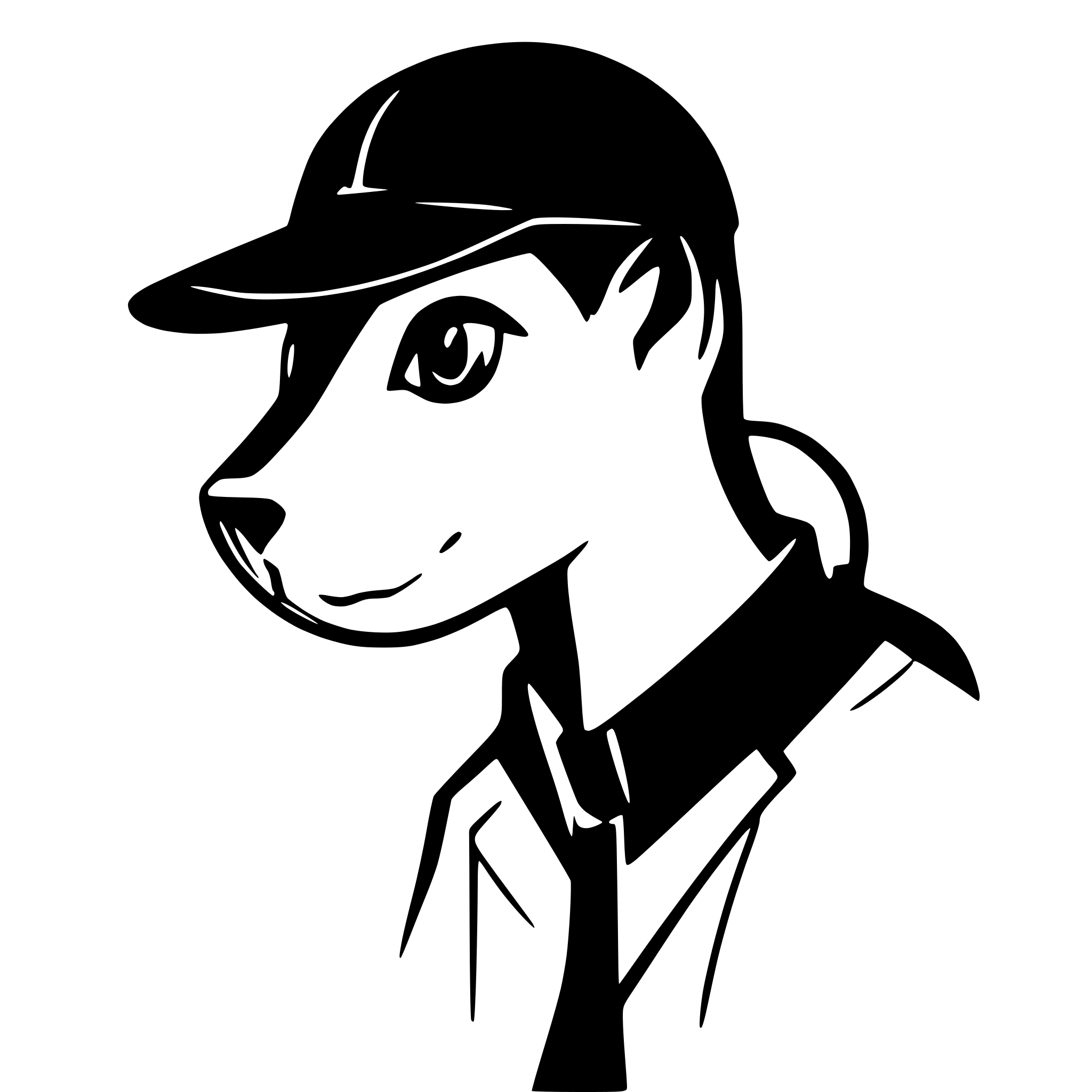 AI-generated SVG of a Silhouette of a cat wearing a deerstalker cap and searching for something along the ground with a magnifying glass like a detective.