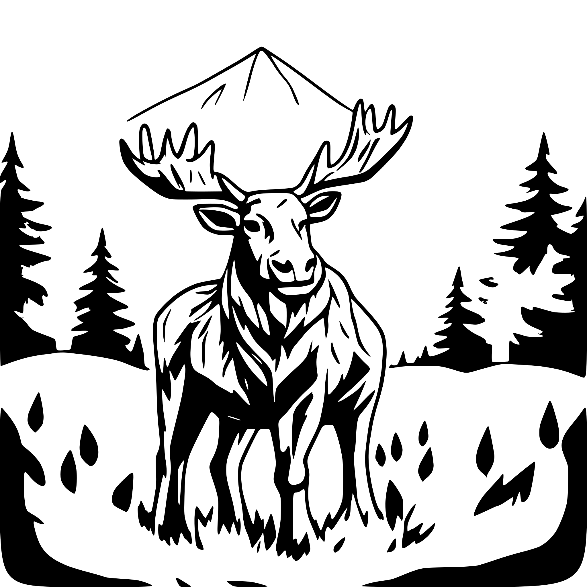 AI-generated SVG of a Moose surrounded by landscape and other moose forest mountains