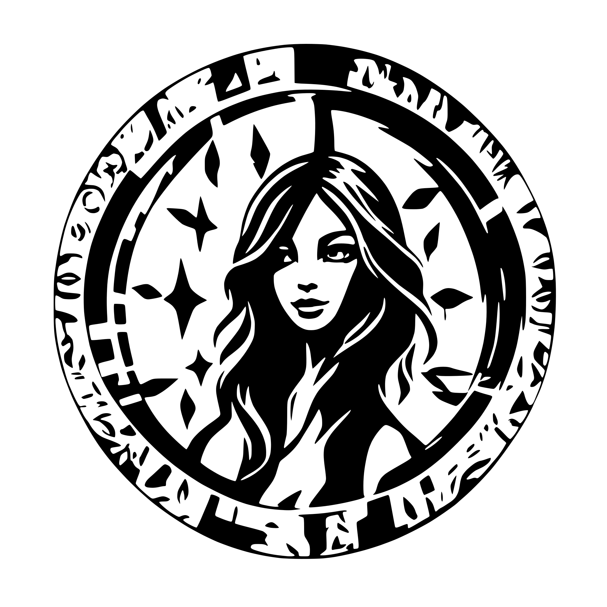 AI-generated SVG of a tribalism sigilism picture frame silhouette make it more cyber sigilistic  remove face