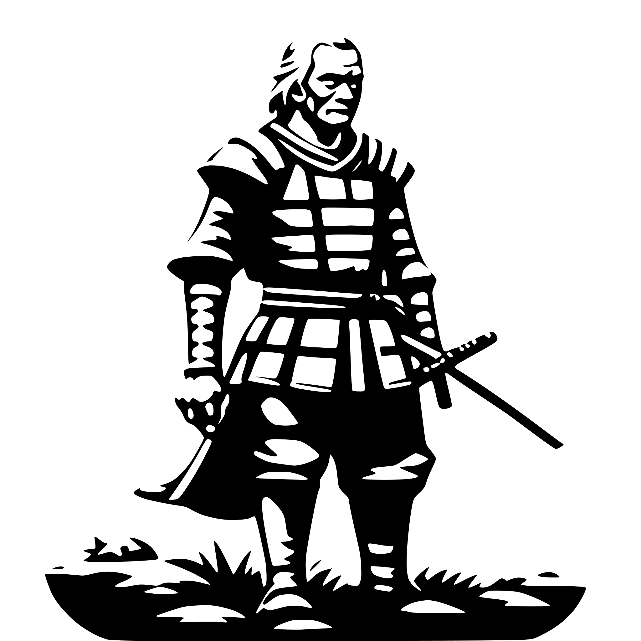 AI-generated SVG of a old samurai, side view, nostalgic