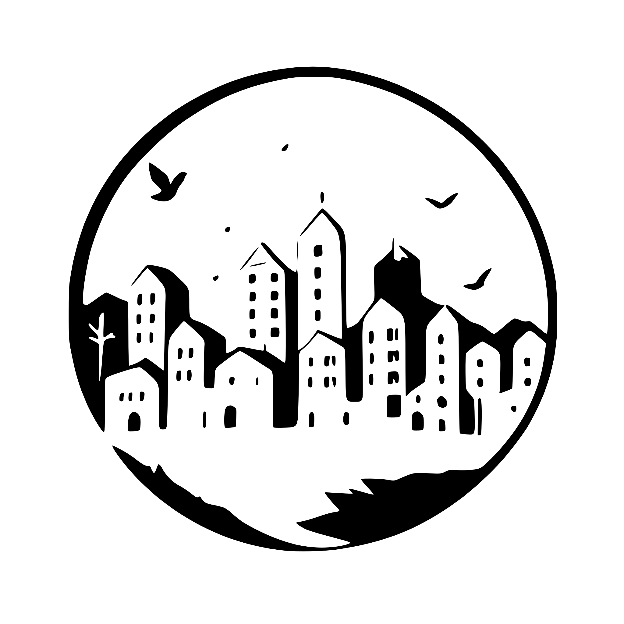 AI-generated SVG of 'city skyline with birds'