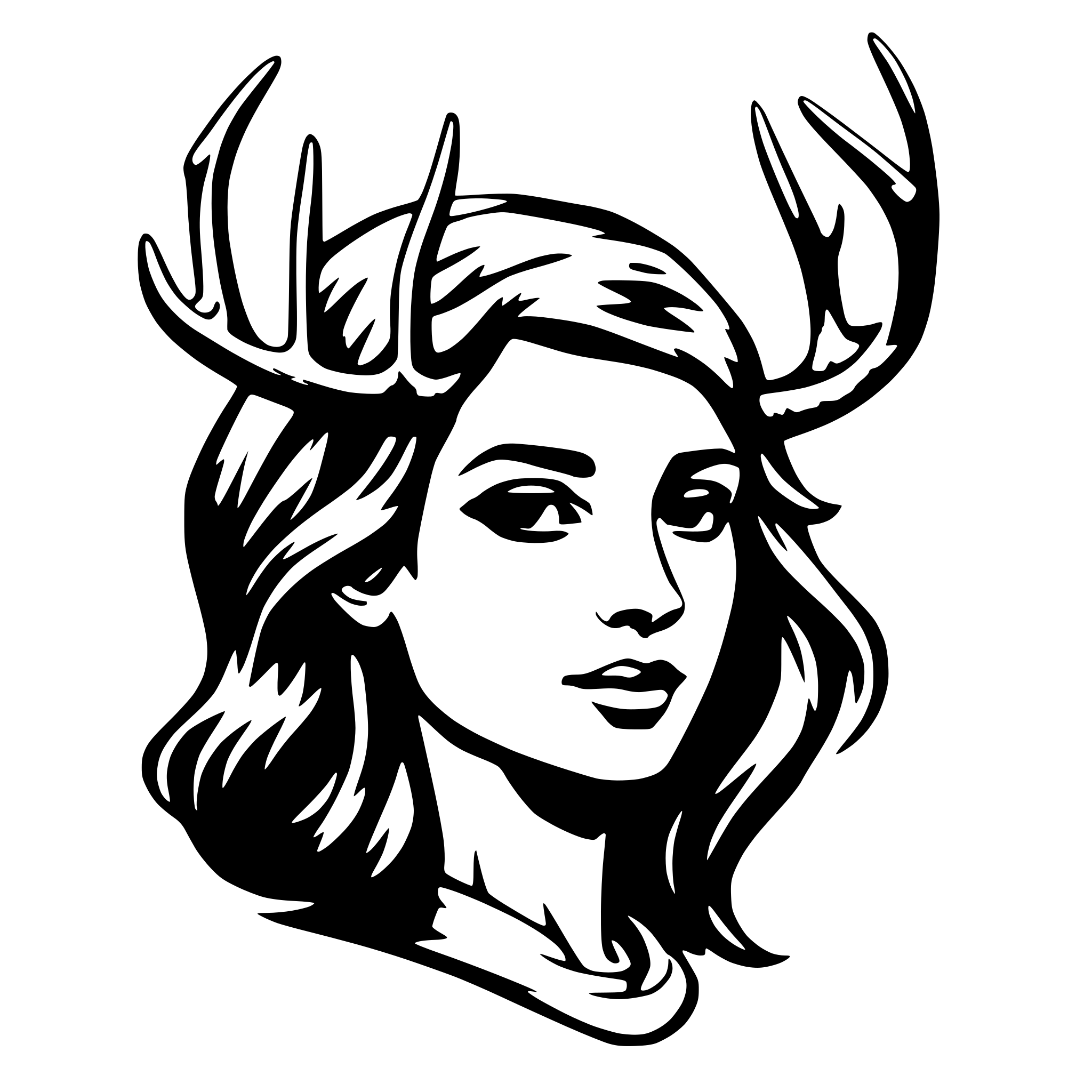 AI-generated SVG of a female head and shoulders outline with antler