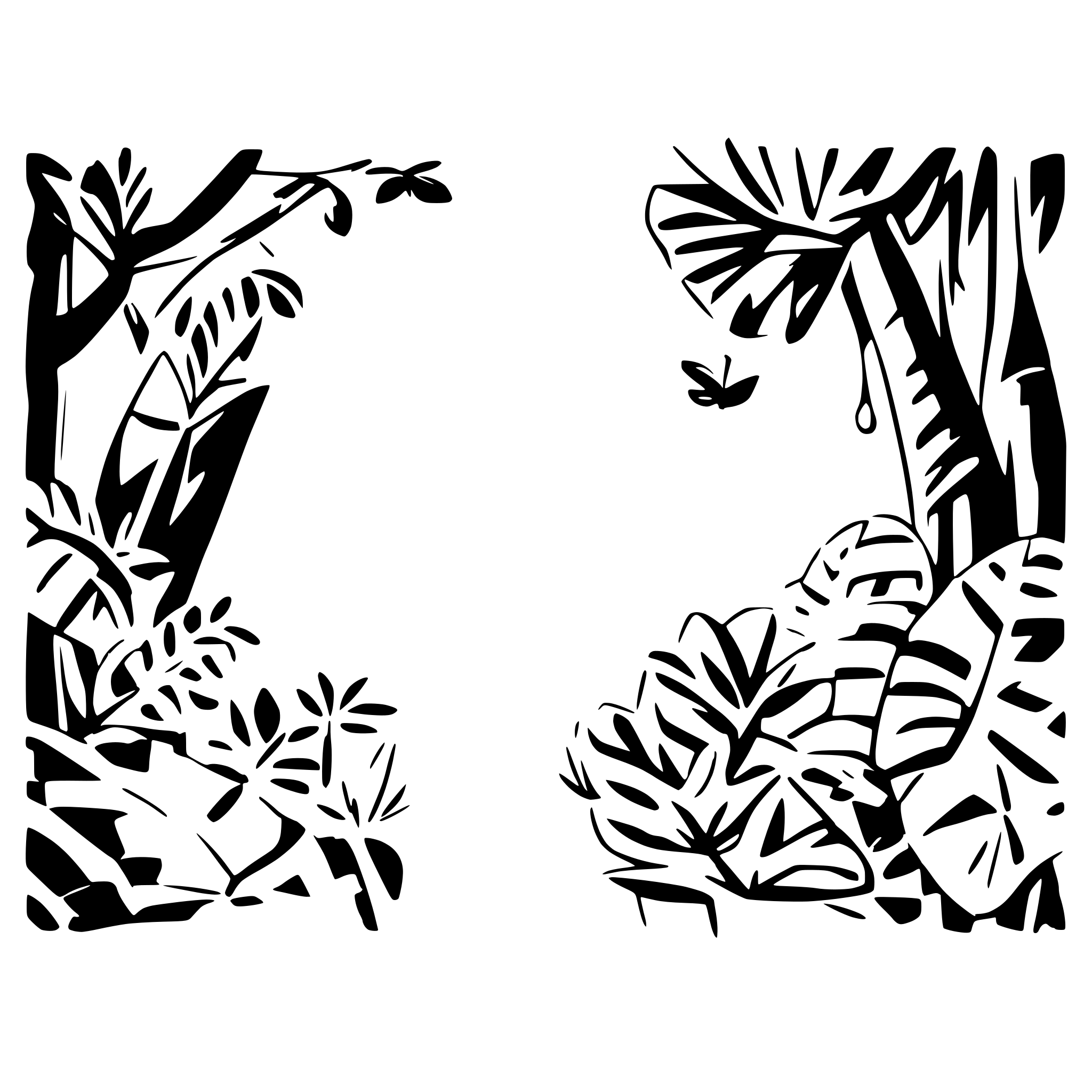 AI-generated SVG of a A vibrant jungle scene with lush green ferns, hanging vines, and a bright blue sky peeking through the dense foliage. Colorful butterflies flutter around, adding a playful touch to the lively environment. The atmosphere feels magical and full of life. Soft, warm sunlight filters through the trees, casting dappled light. Wide-angle perspective, slight camera sway to enhance the natural movement of leaves and butterflies.