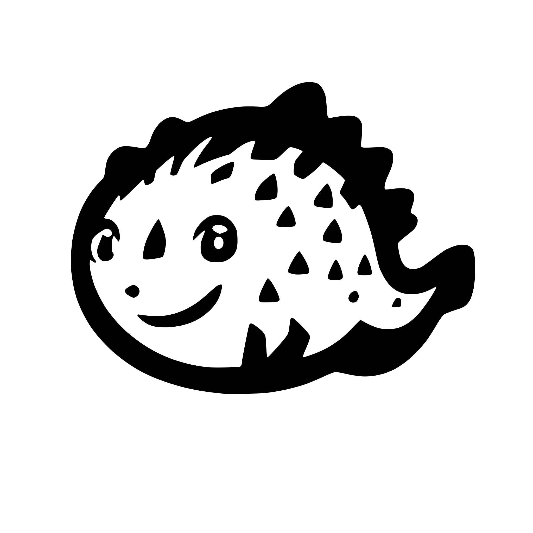 AI-generated SVG of a simple happy puffer fish as logo
