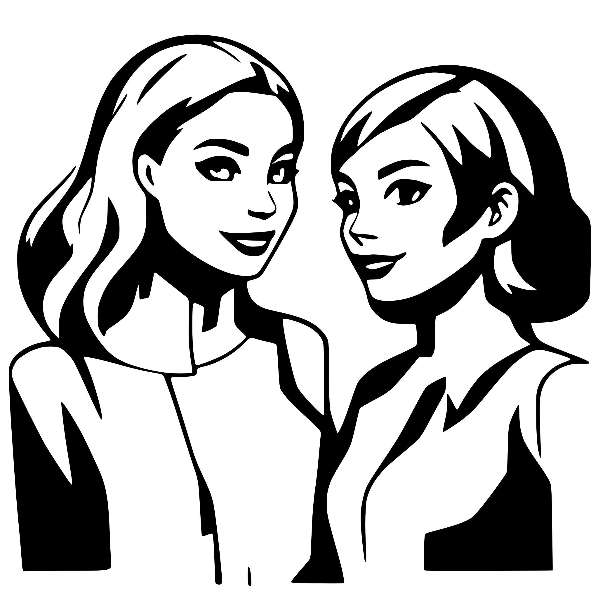 AI-generated SVG of a man and woman talking, abstract, black and white