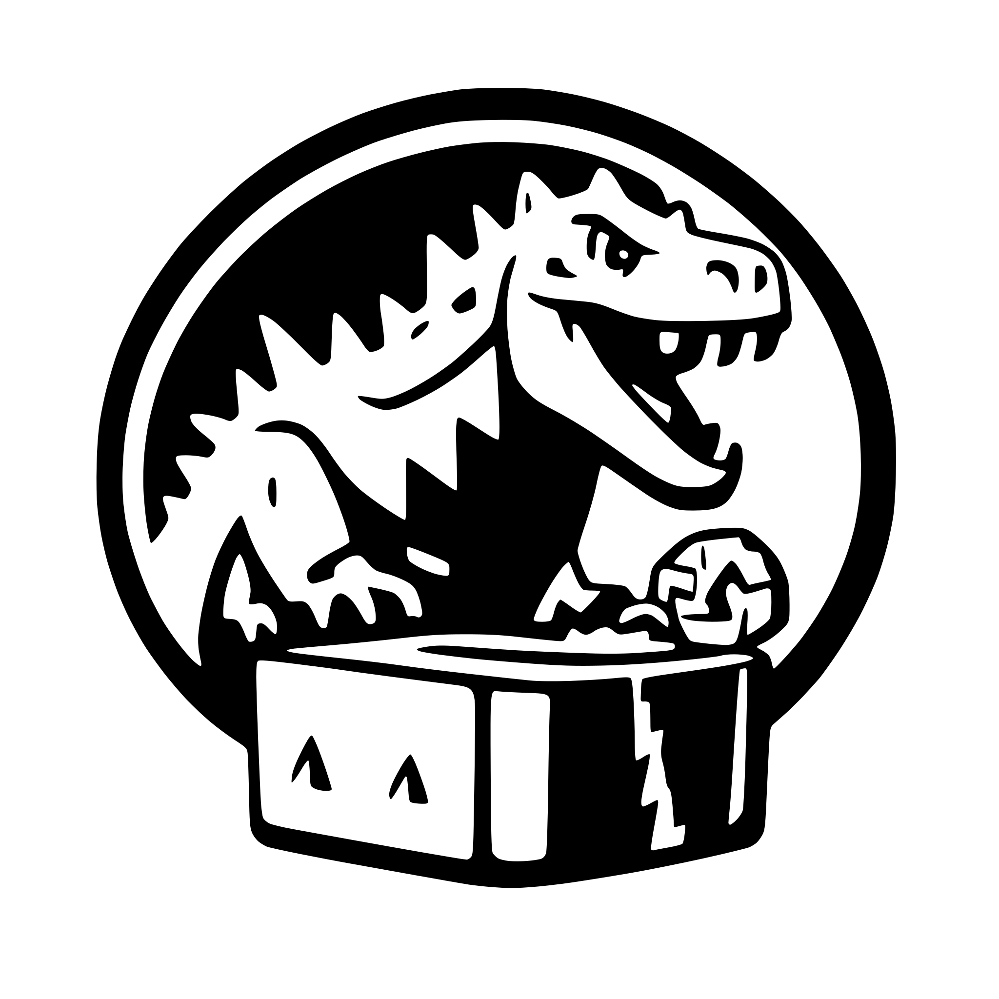 AI-generated SVG of 'roaring dinosaur protecting a treasure'