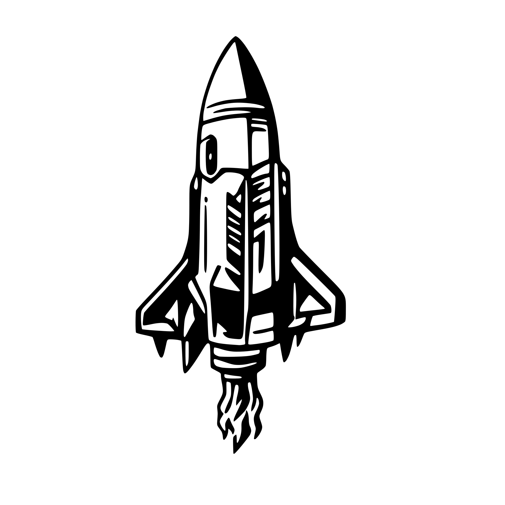 AI-generated SVG of 'cyberpunk rocket with jet flames'