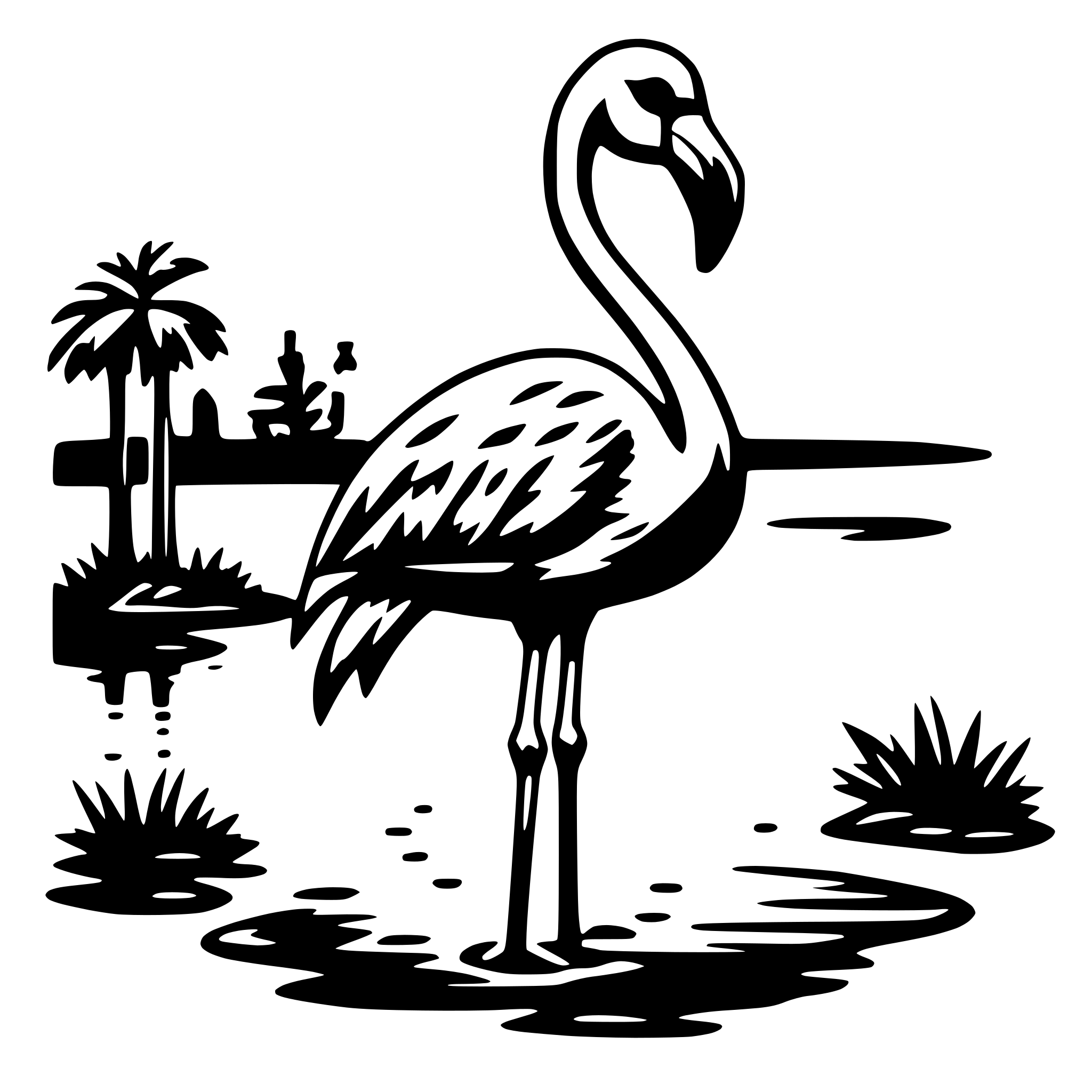 AI-generated SVG of a flamingo standing water