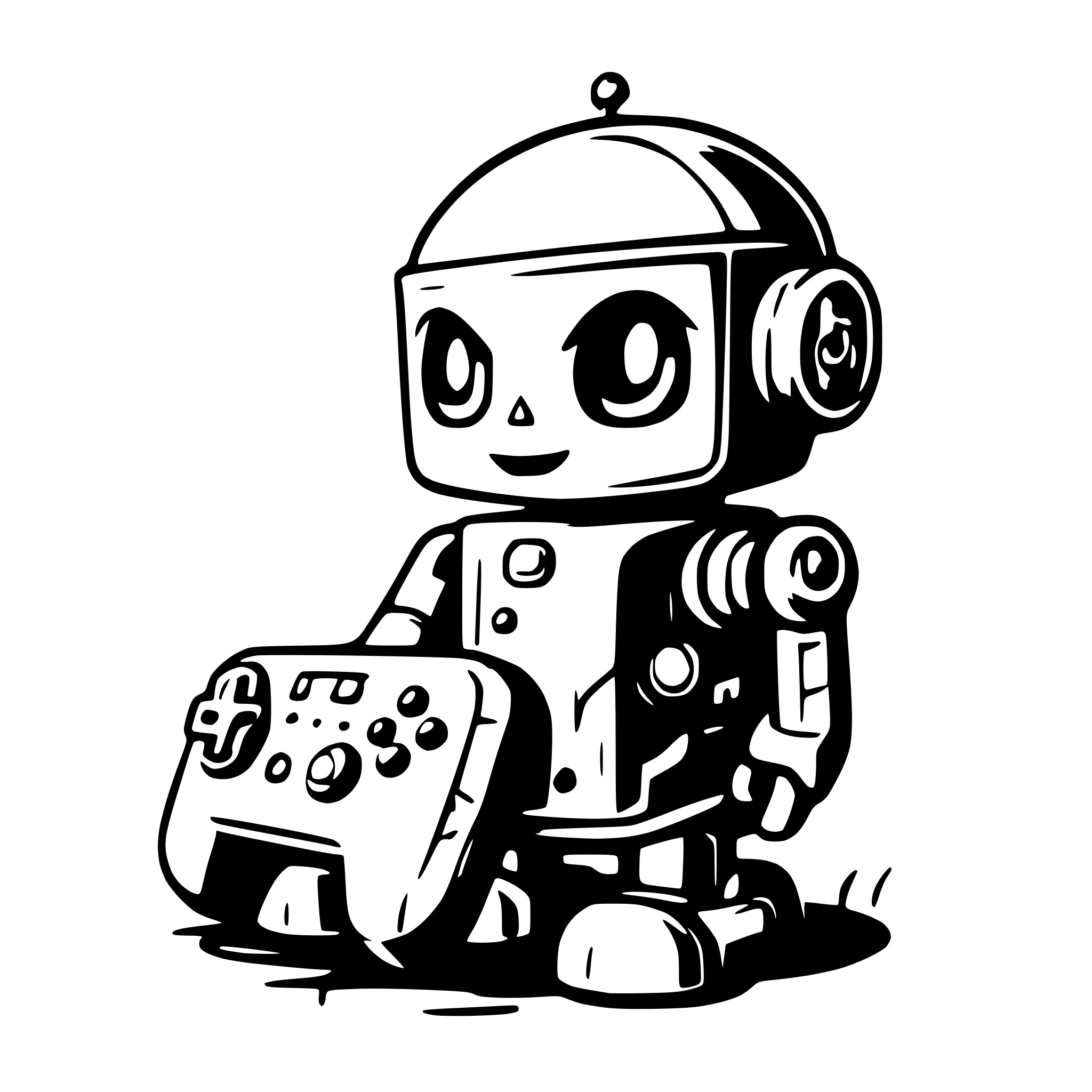 AI-generated SVG of a a little robot holding a controller playing games
