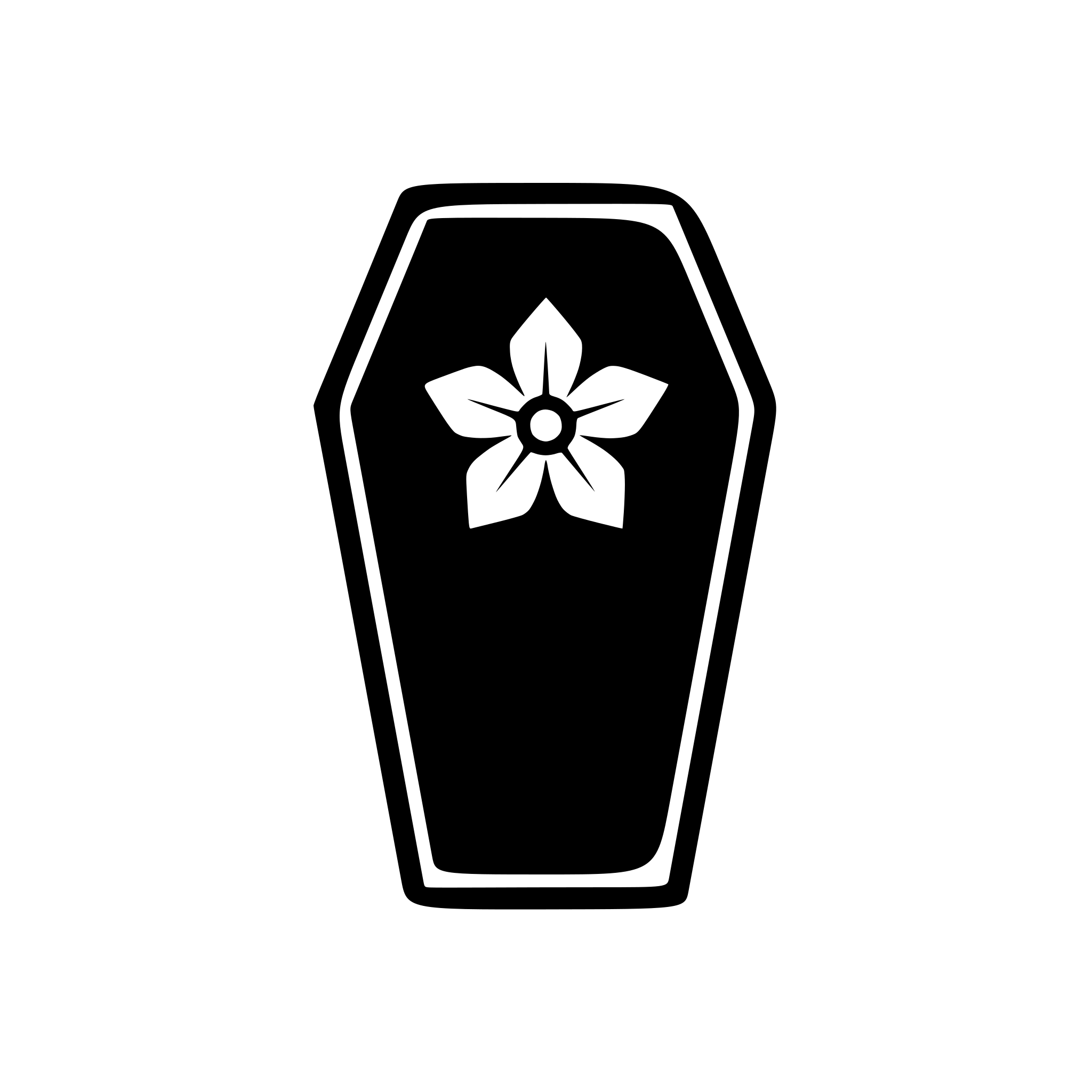 AI-generated SVG of a Flat SVG of a vertical coffin with a white flower in center, simple, modern, blue tones